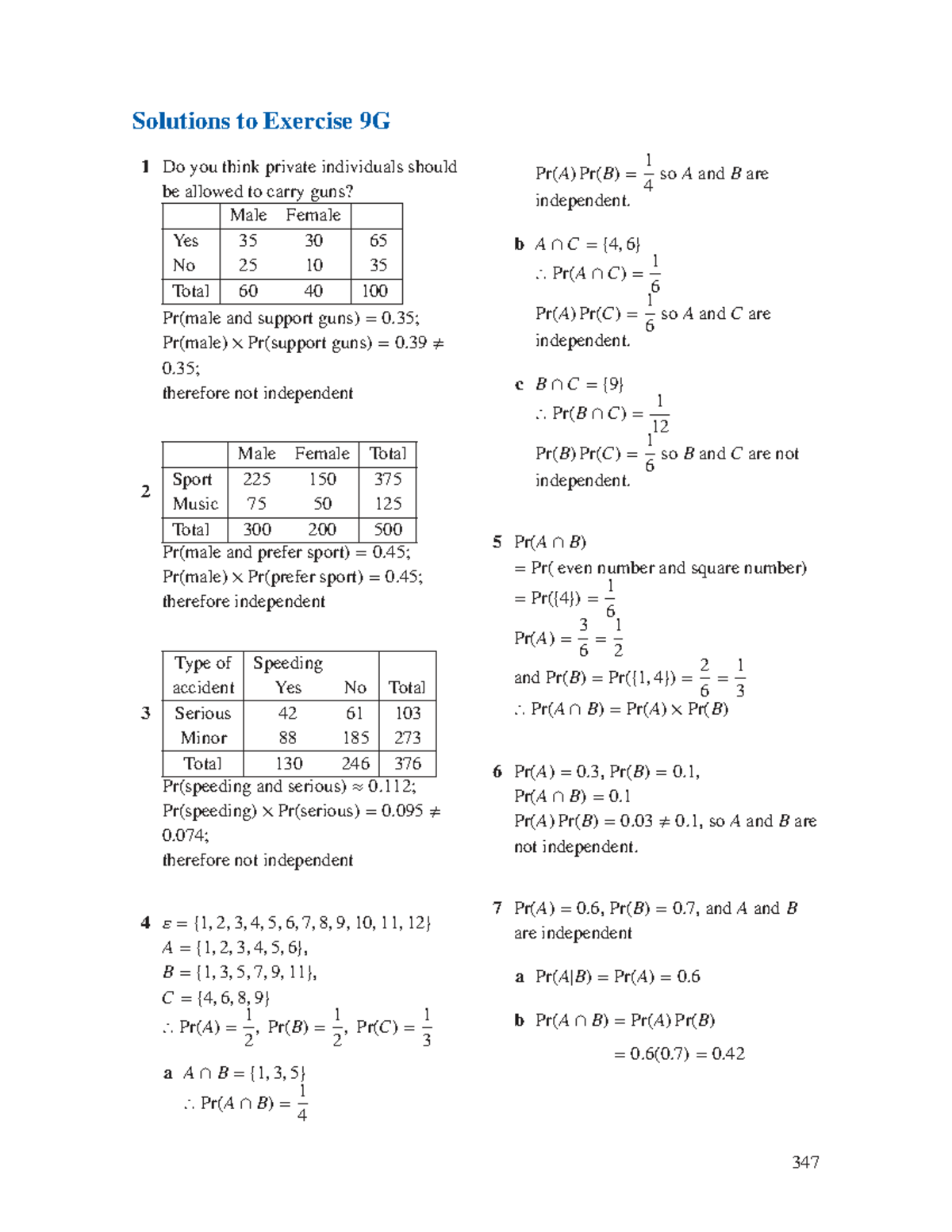 9G Solutions: Analysis of Probability and Independence in Data - Studocu