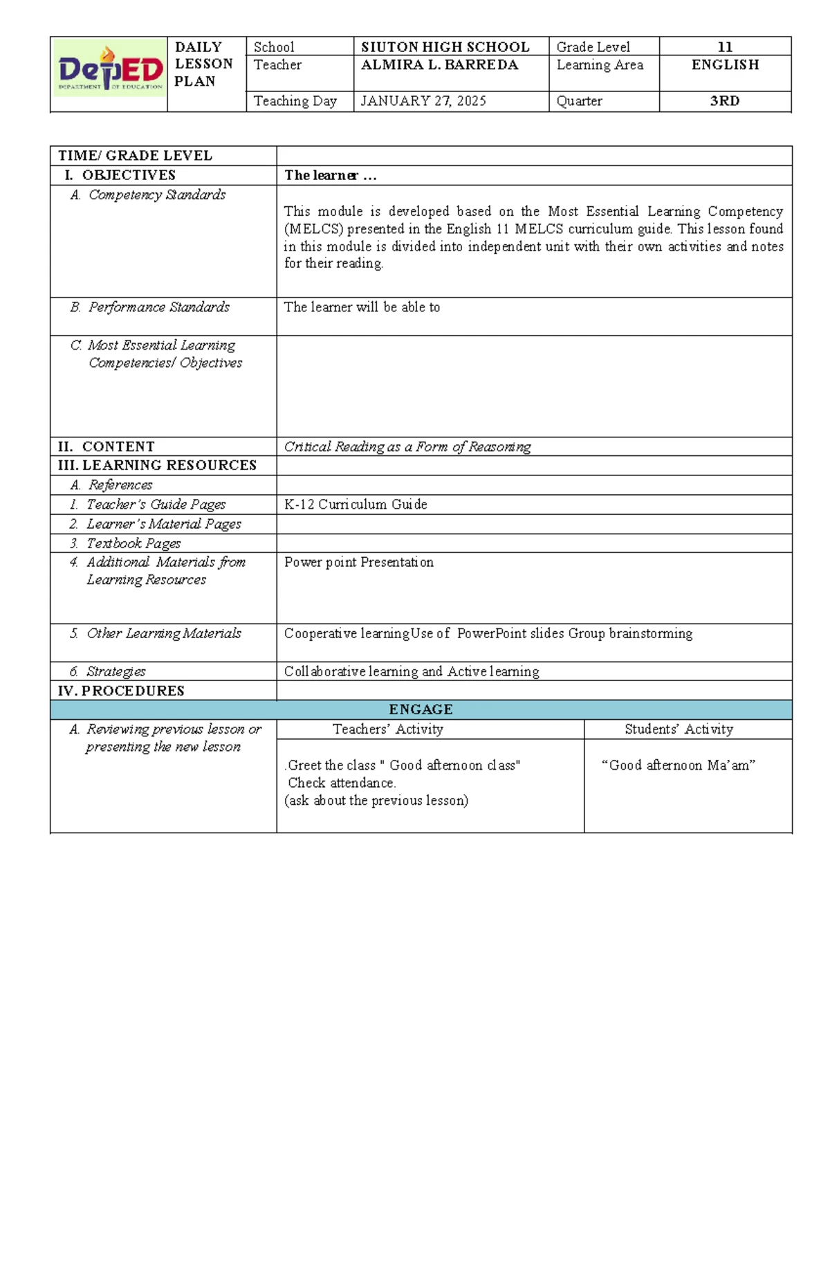 DLL Science 3 Q4 W3-1 - GRADES 1 to 12 DAILY LESSON LOG School ...