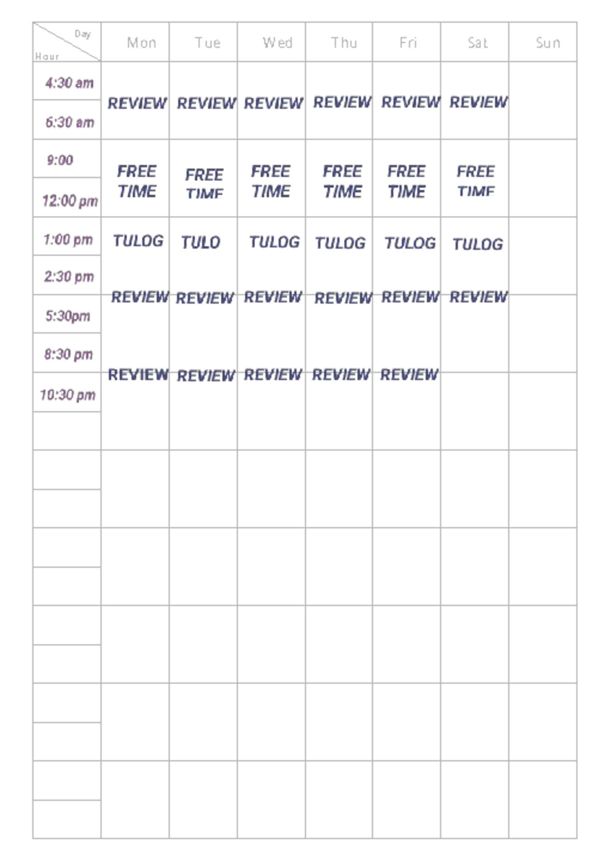 Weekly Study Schedule: Time Management Plan - Studocu