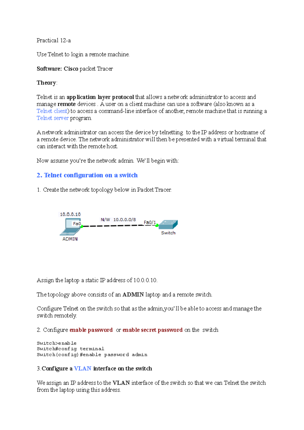 PR-13 Practical Guide to Telnet Configuration for Remote Access - Studocu