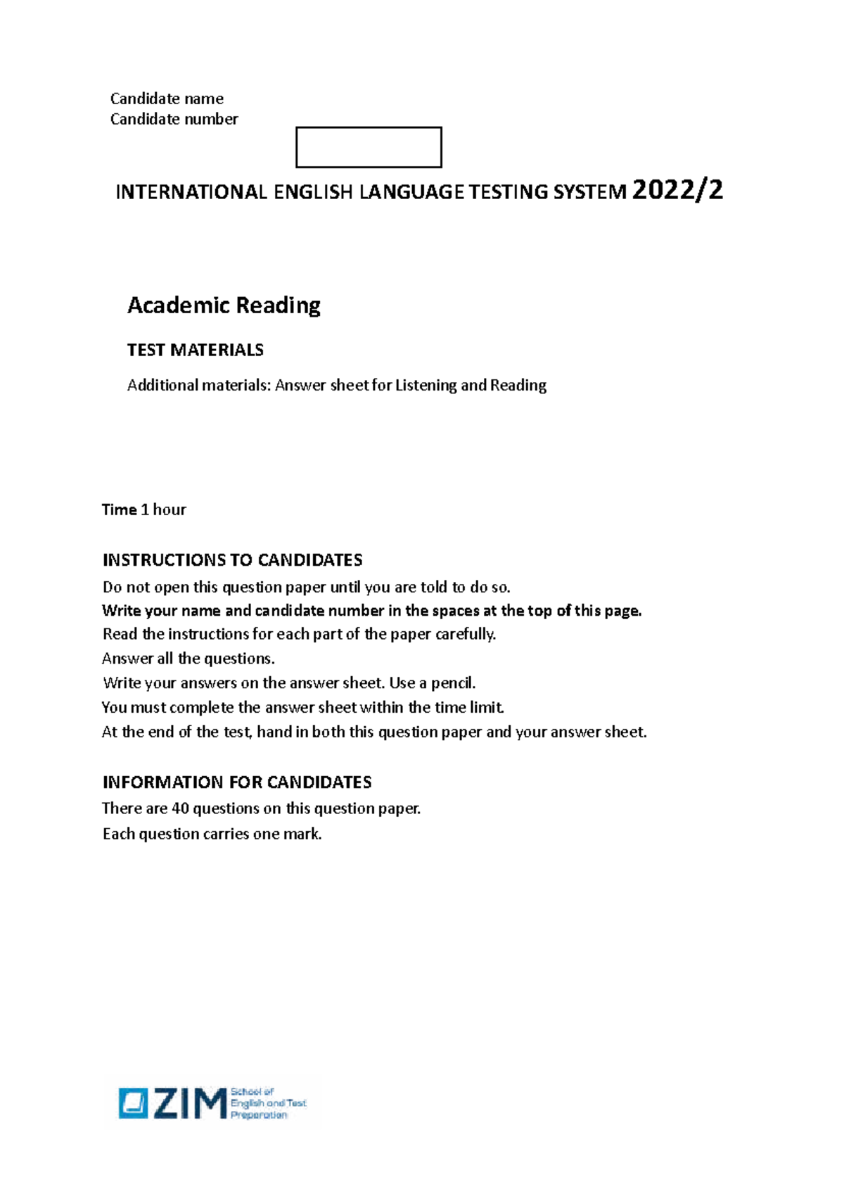 IELTS Academic Reading Test Materials (R-ISTCP) - Studocu