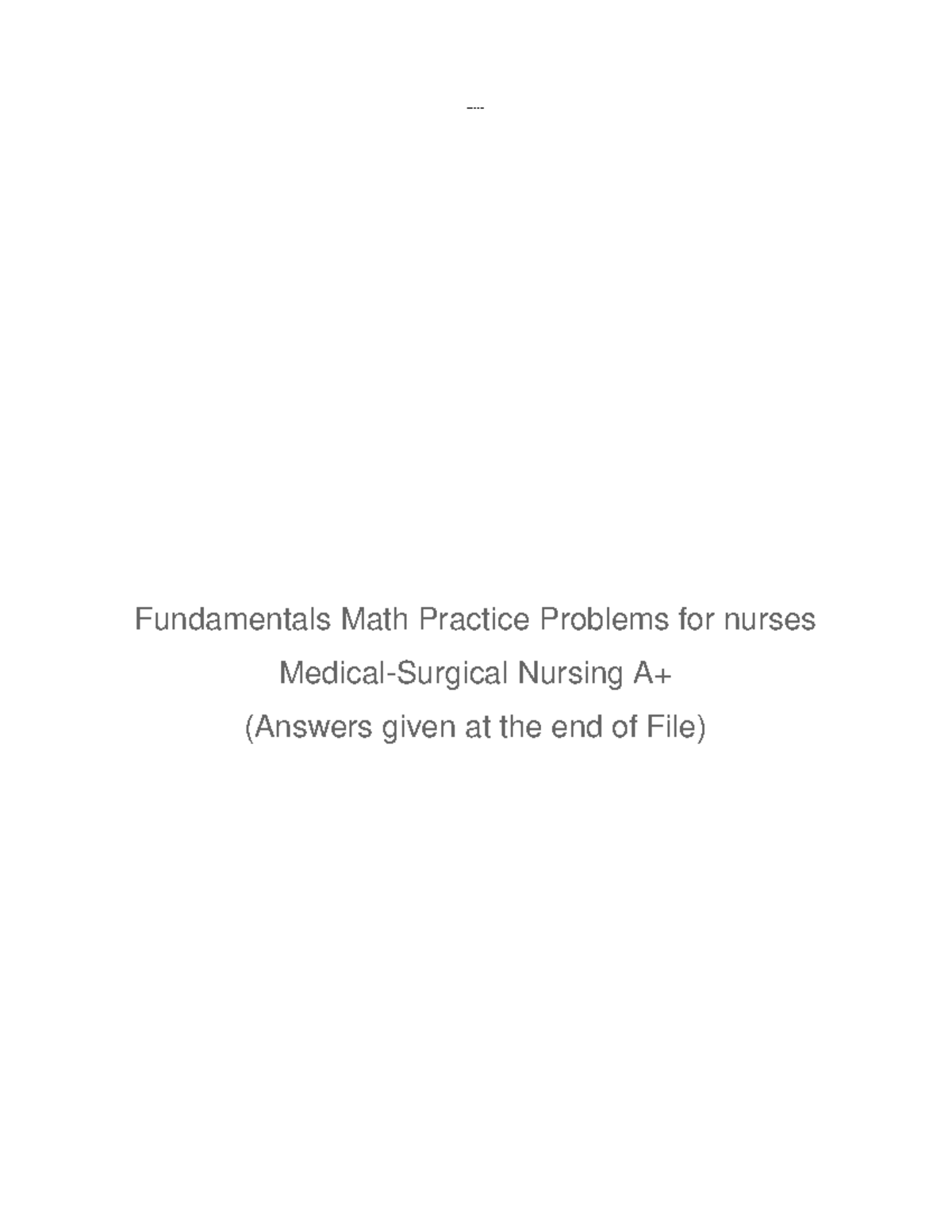 Fundamentals Math Practice Problems for Nurses (Nursing) - Studocu