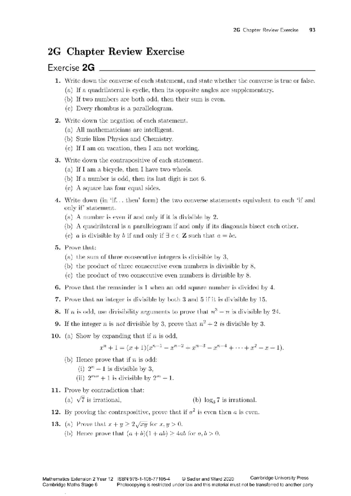 Mathematics Extension 2 Year 12: Chapter 2G Review Exercises - Studocu