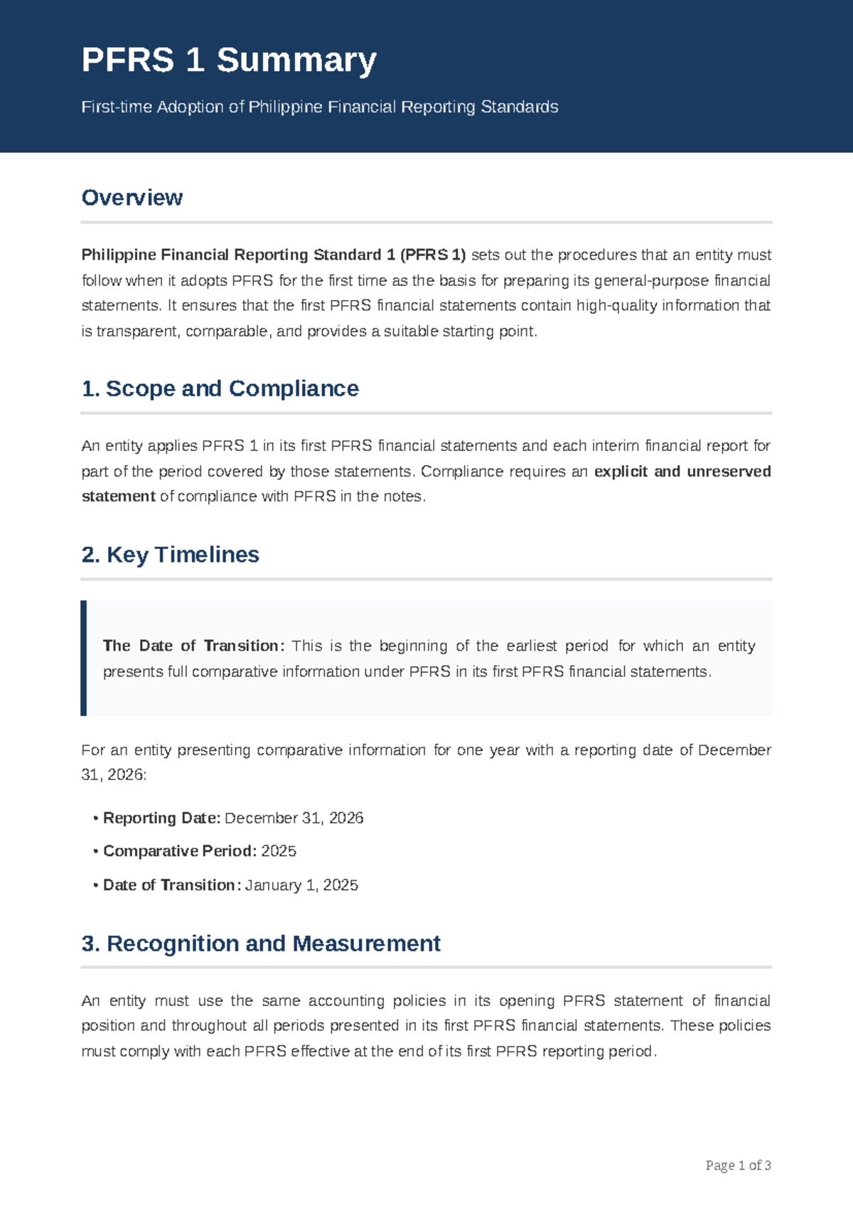 PFRS 1 Summary: Adoption of Philippine Financial Reporting Standards ...