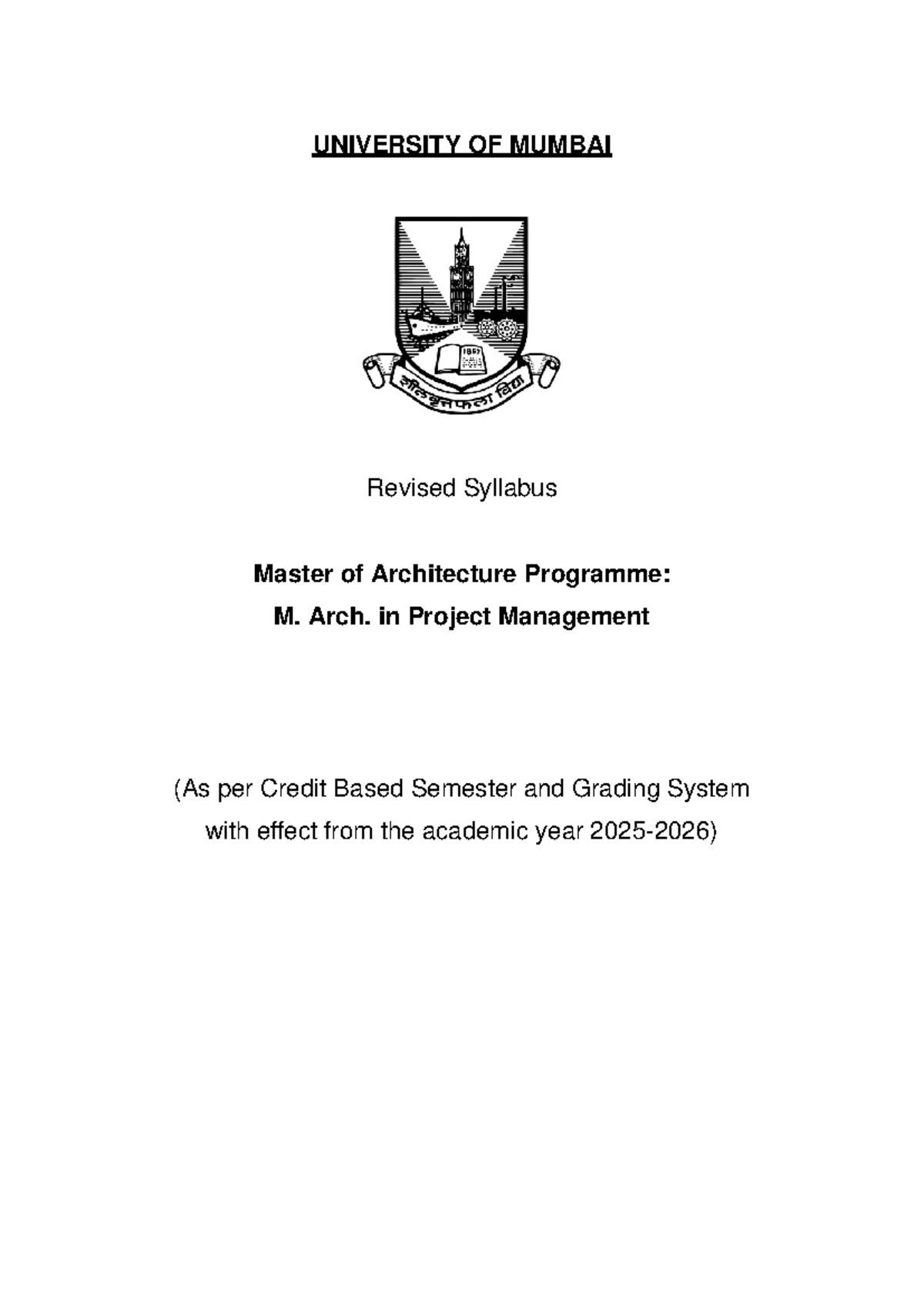 M. Arch. Project Management Revised Syllabus (1001665643) - Studocu