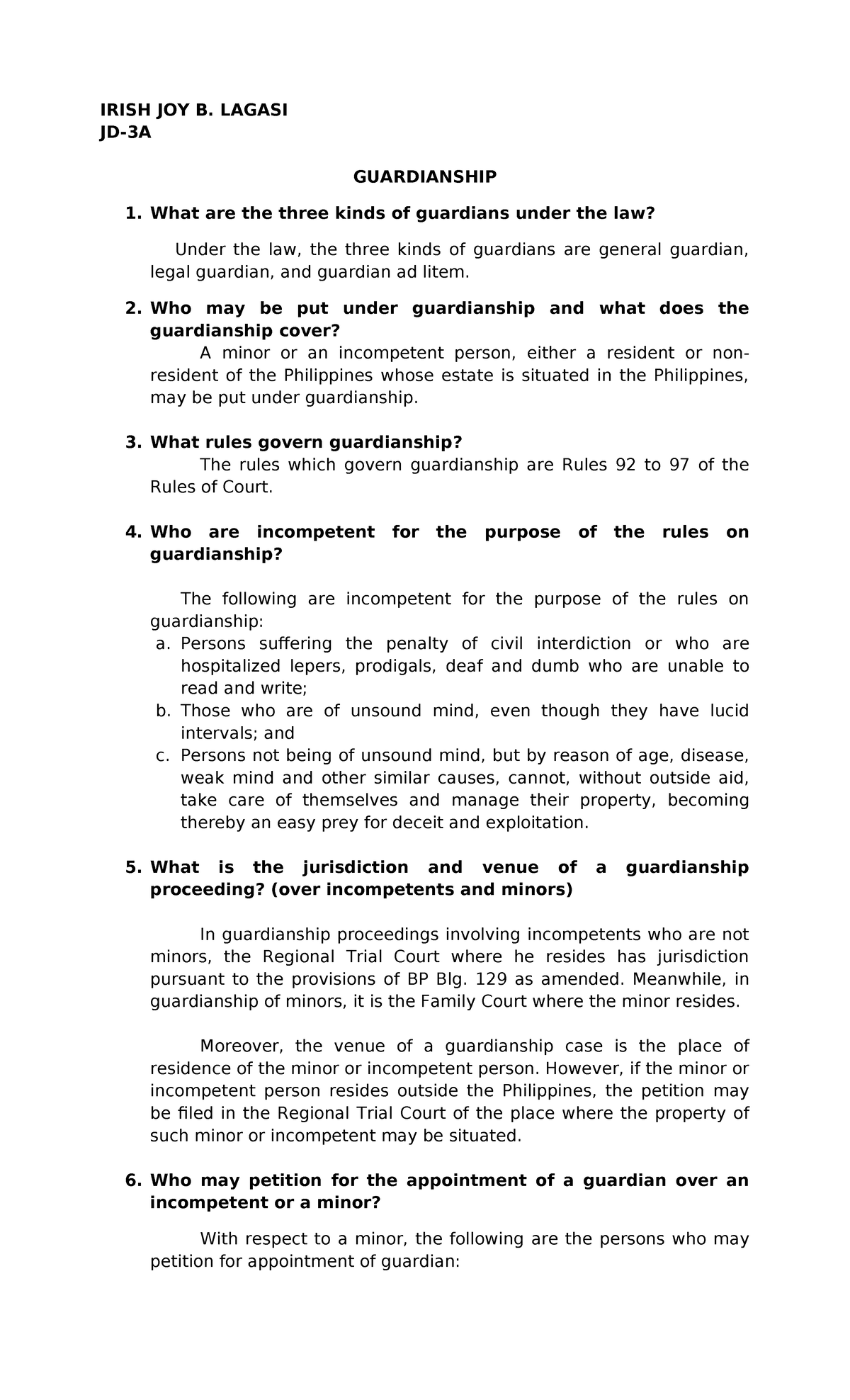 Guardianship Rules 92-97 Overview for JD-3A Special Proceedings - Studocu