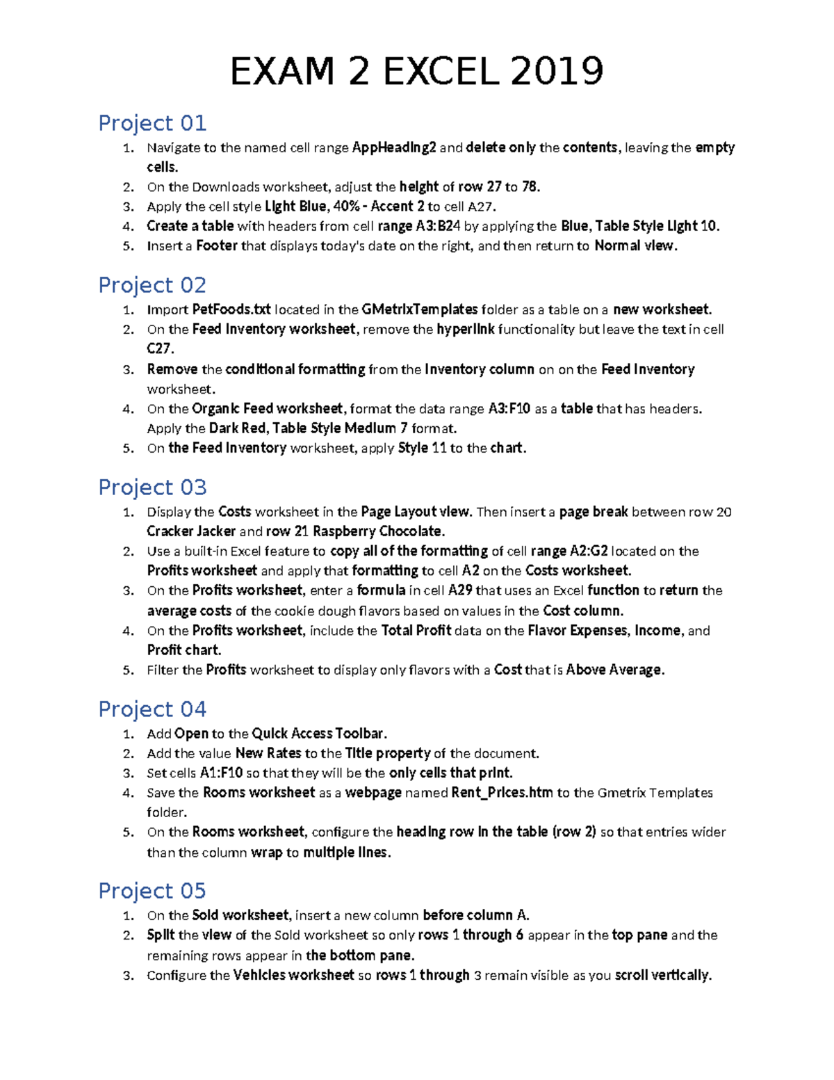 EXCEL 2019 EXAM 2 Project Instructions and Tasks Overview - Studocu