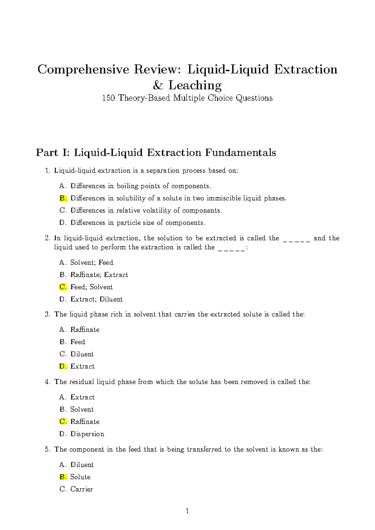 Extraction Leaching MCQs: Comprehensive Review Part I (150 Questions ...