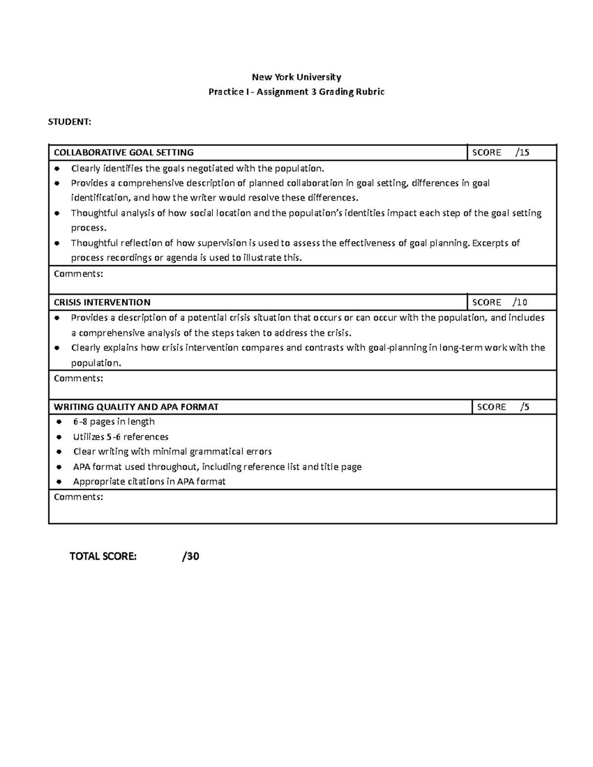Integrated Practice I - Assignment 3 Rubric - New York University ...