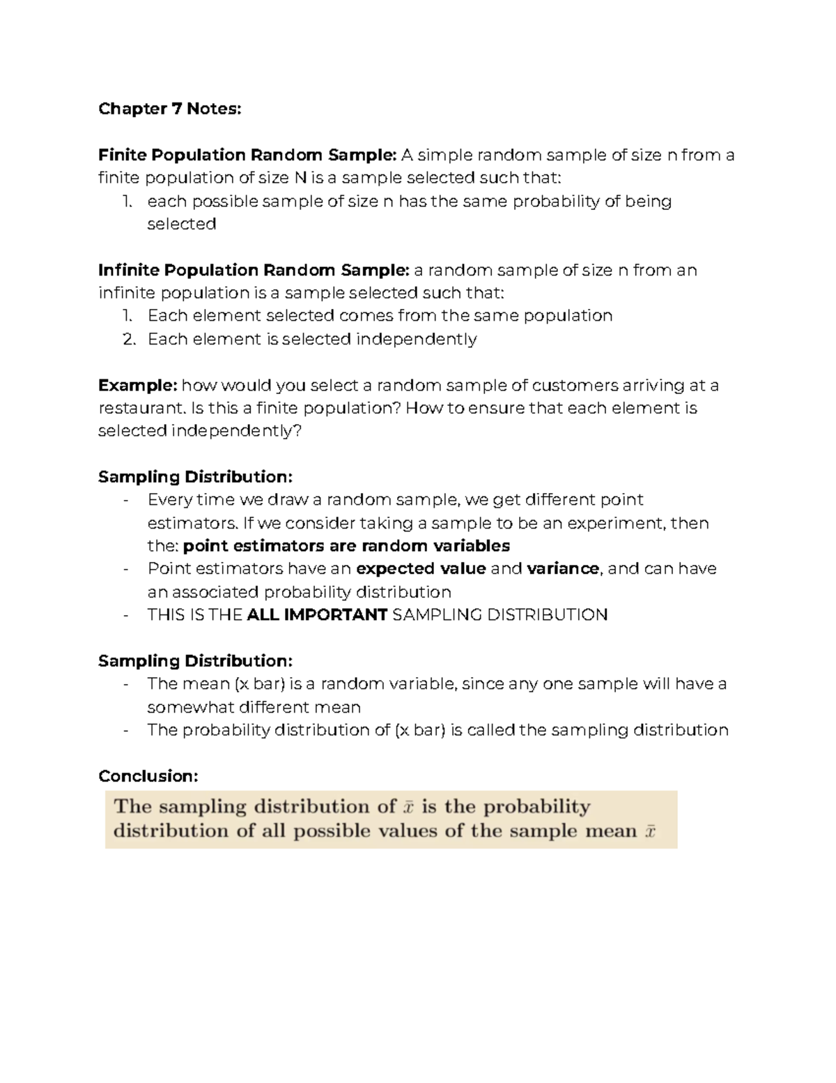 CH 7 In Class notes - Chapter 7 Notes: Finite Population Random Sample ...