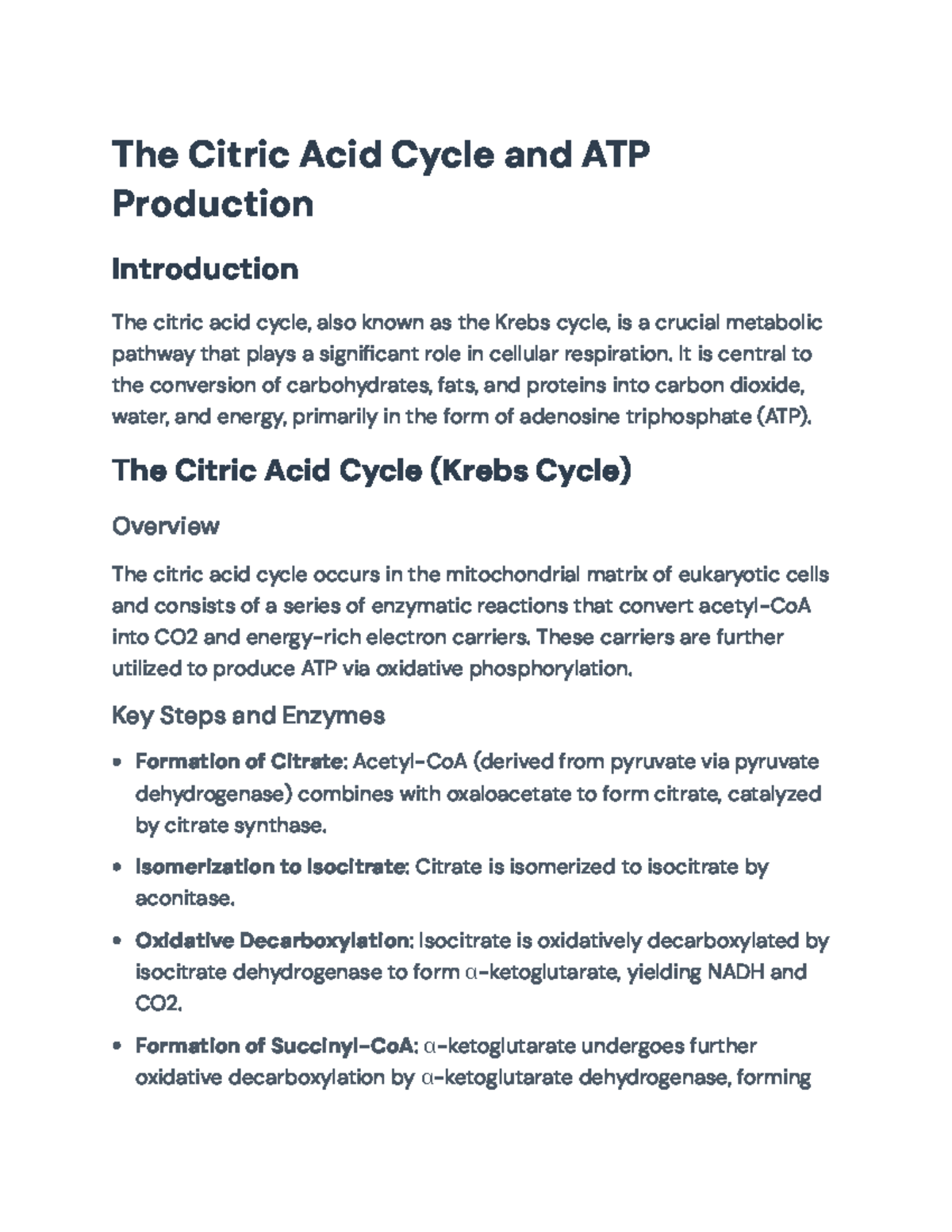 Krebs Cycle and Oxidative Phosphorylation Overview for Bio 101 - The ...