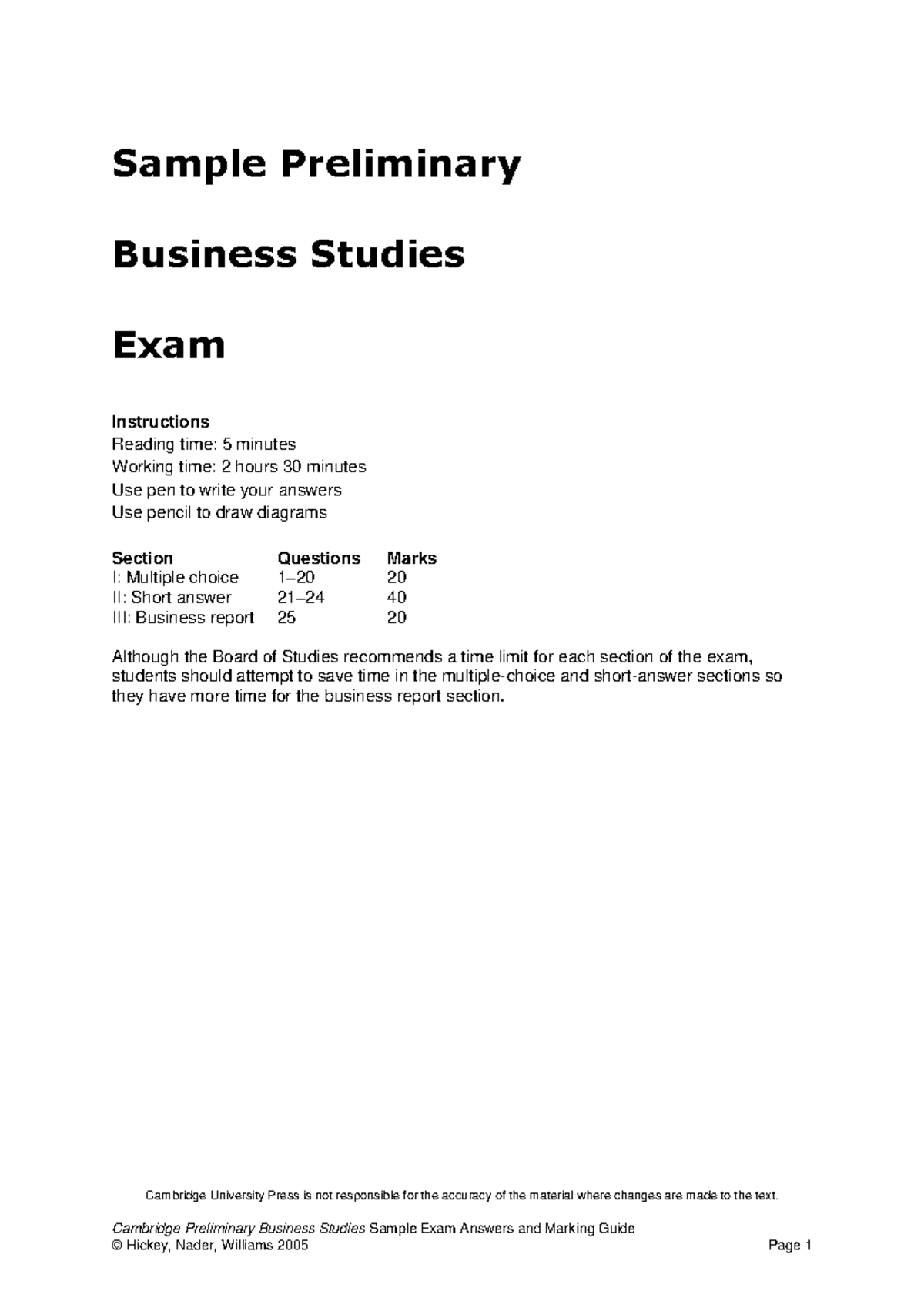 Preliminary Business Studies 11: Sample Yearly Exam & Answers - Studocu