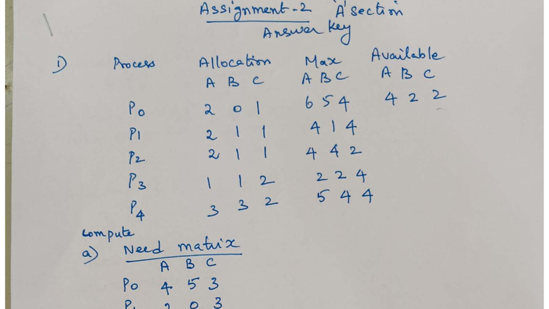 Assignment 2: A Section Answer Key for Process Allocation - Studocu