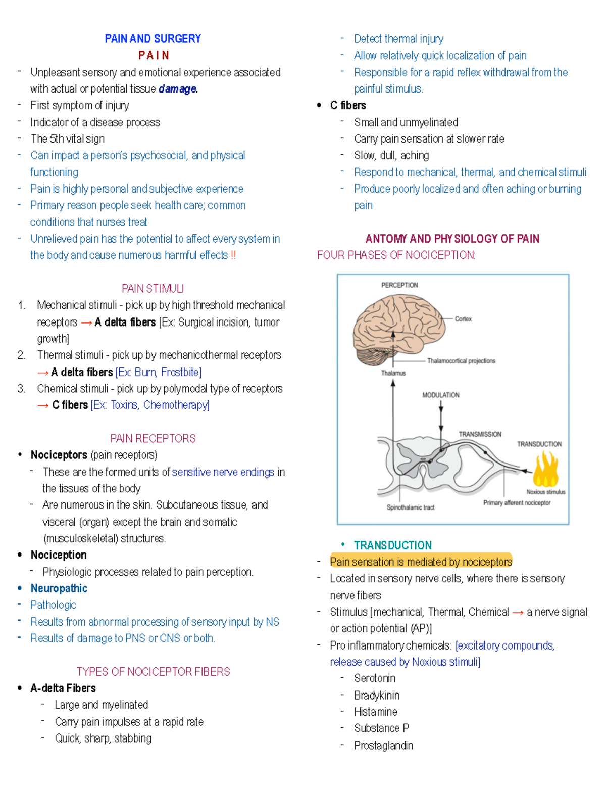 Pain and Surgery - PAIN AND SURGERY P A I N - Unpleasant sensory and ...