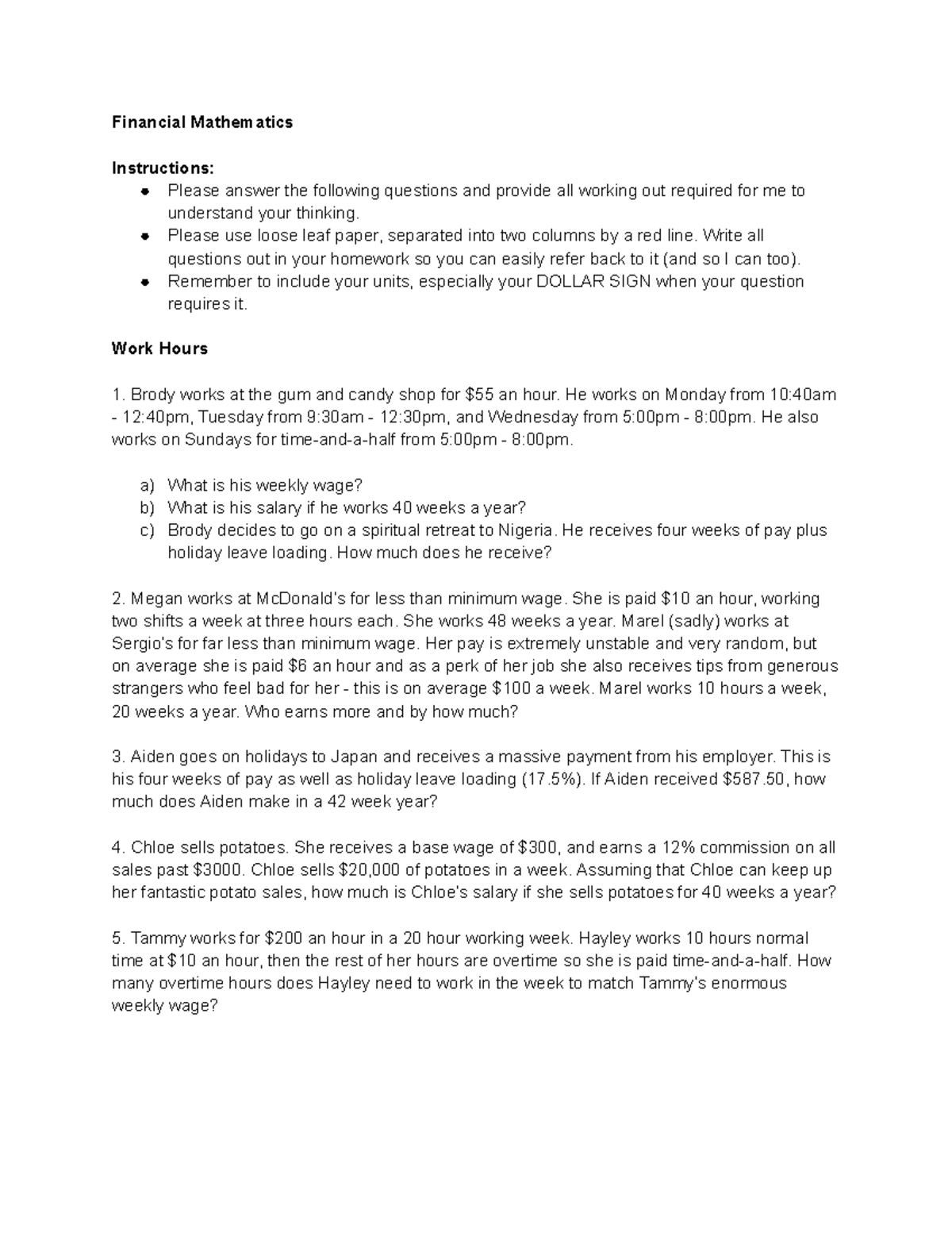Financial Mathematics Homework Instructions and Questions - Studocu