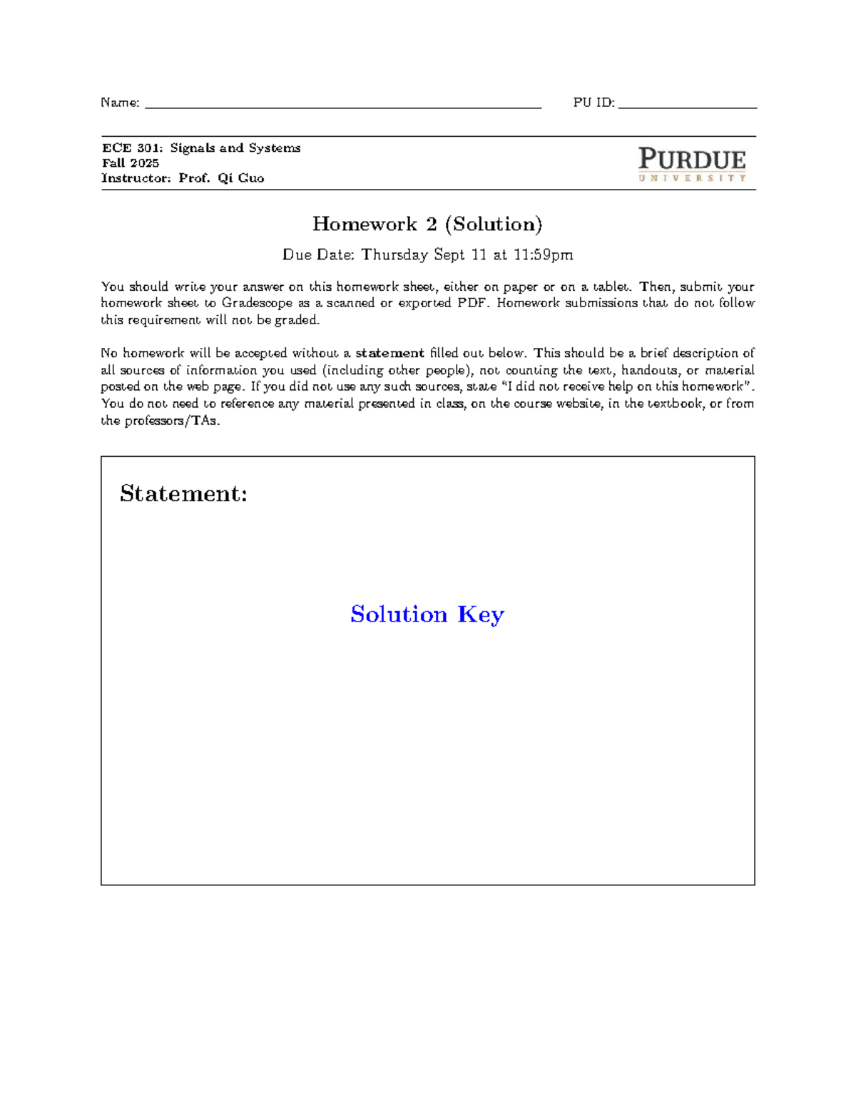 ECE 301: Signals and Systems Fall 2025 HW 2 Solution - Studocu