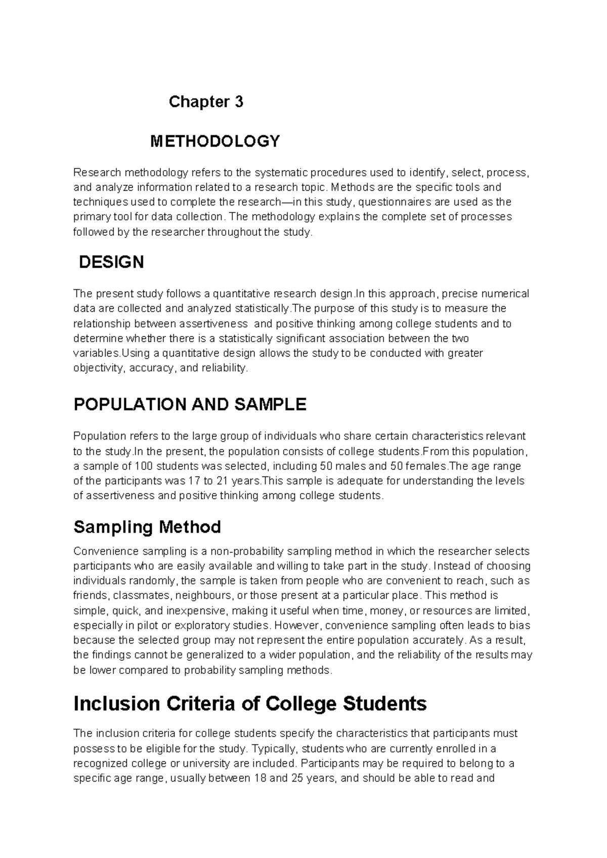 Chapter 3: Methodology - Research Design & Data Collection (Course Code ...
