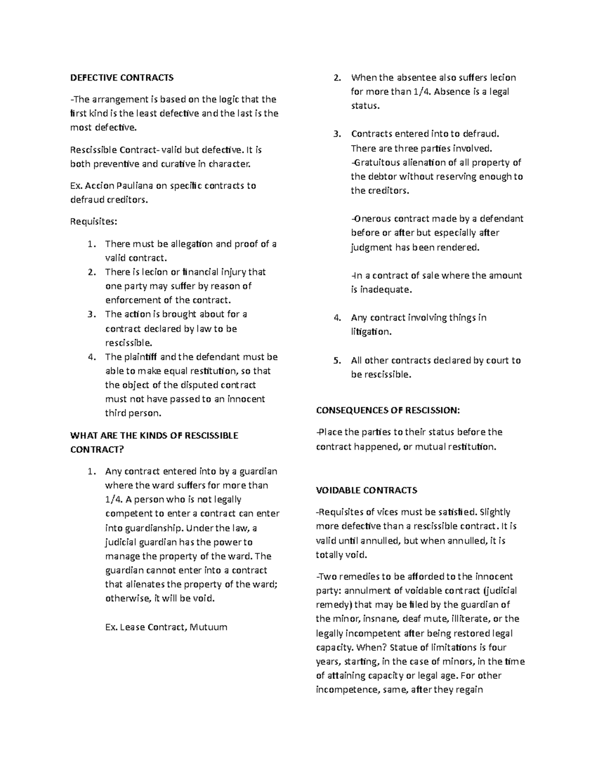 Defective Contracts - This is for oblicon - DEFECTIVE CONTRACTS -The ...