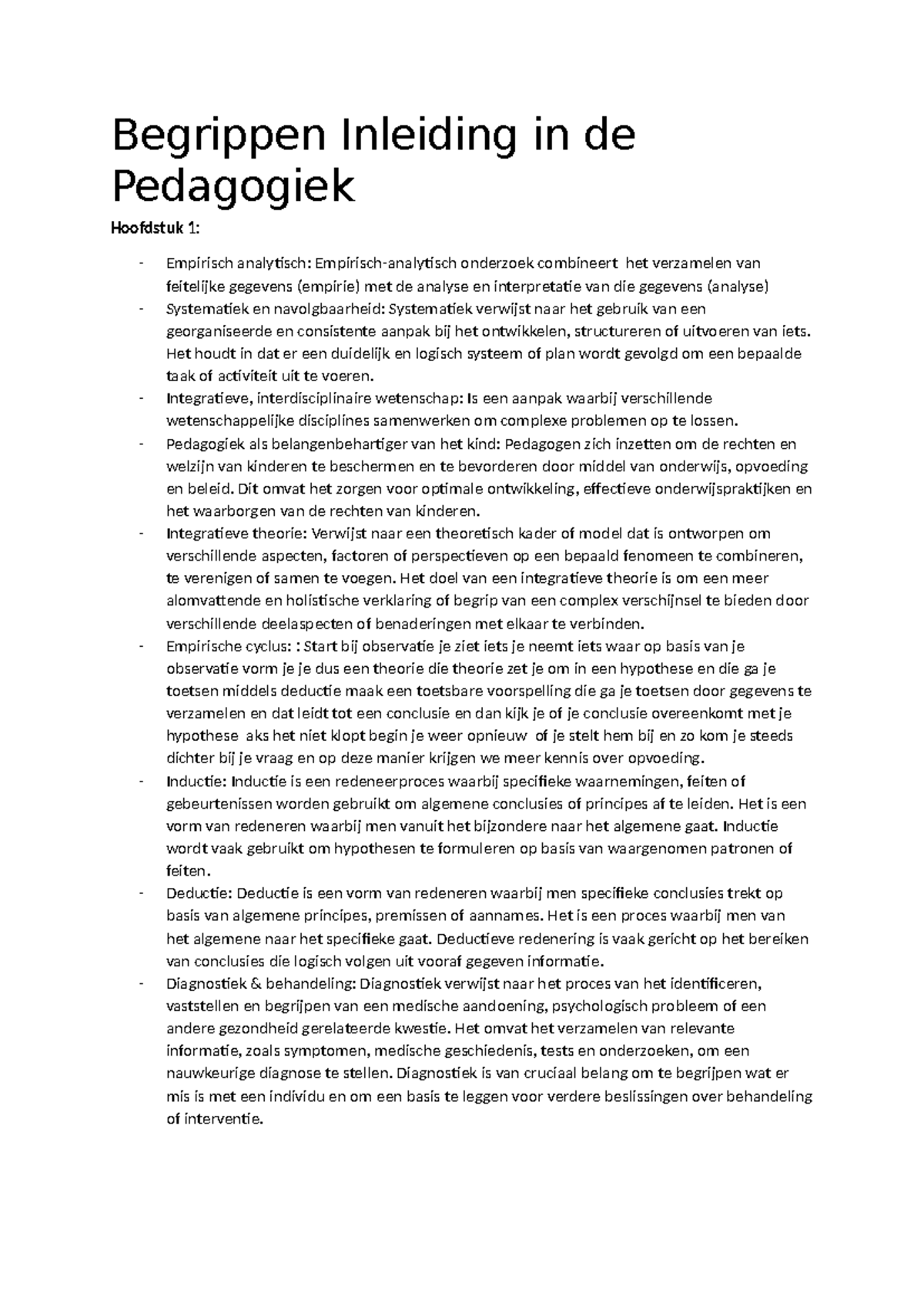 Begrippenlijst Inleiding in de Pedagogiek: Hoofdstukken 1-29 - Studeersnel