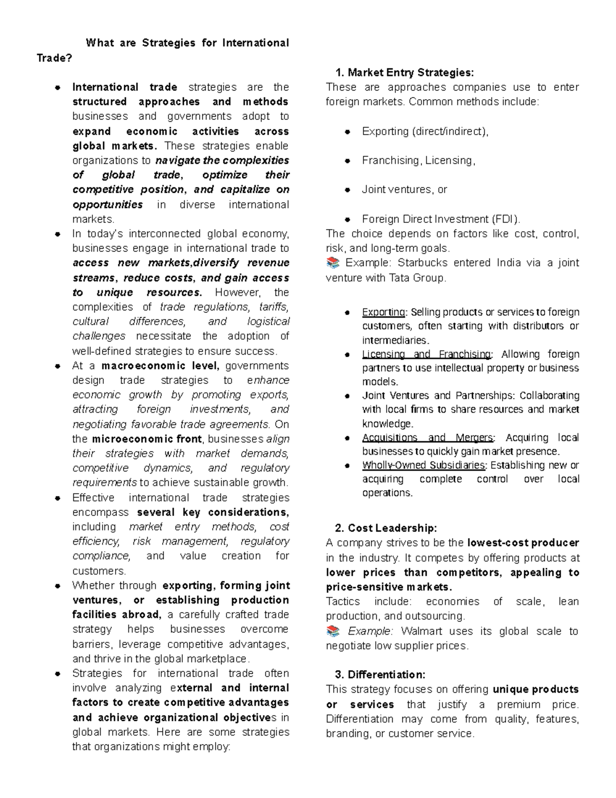 IBT 101: Strategies for International Trade - Final Exam Notes - Studocu