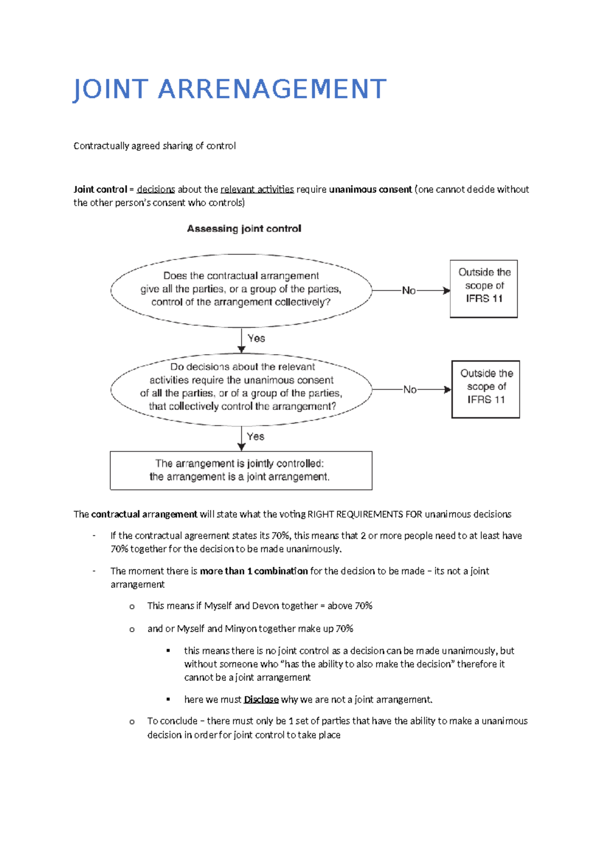 Joint arrangement - Notes - JOINT ARRENAGEMENT Contractually agreed ...