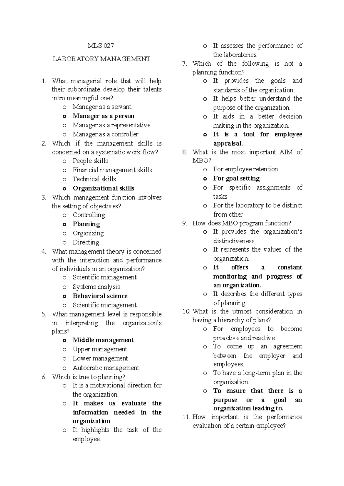 MLS 027: Laboratory Management Study Guide and Exam Prep - Studocu