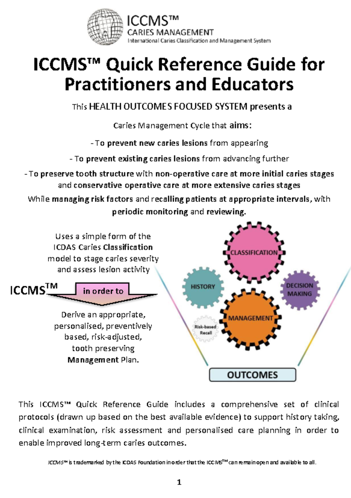 ICCMS™ Quick Ref Guide: Caries Management Cycle for Practitioners - Studocu