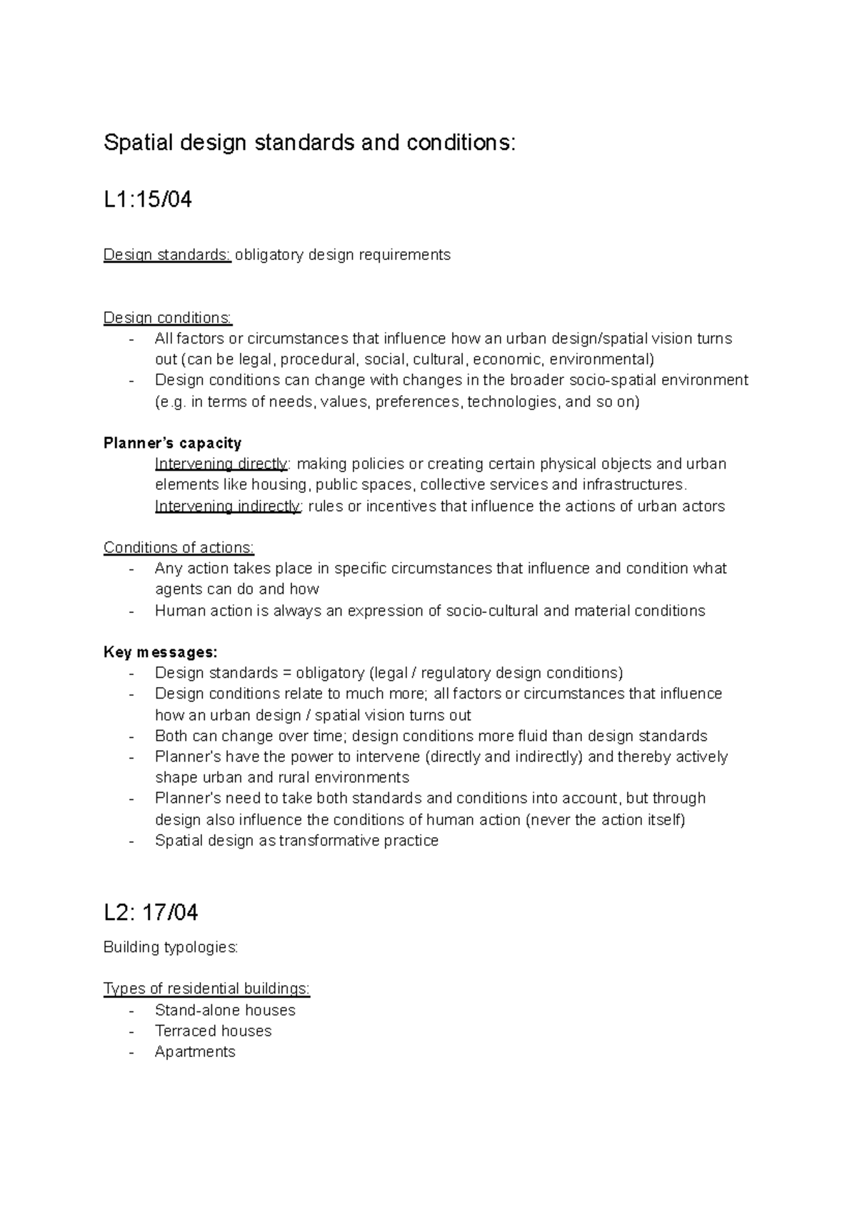 Urban Design Standards and Conditions: Key Insights and Implications L2 ...