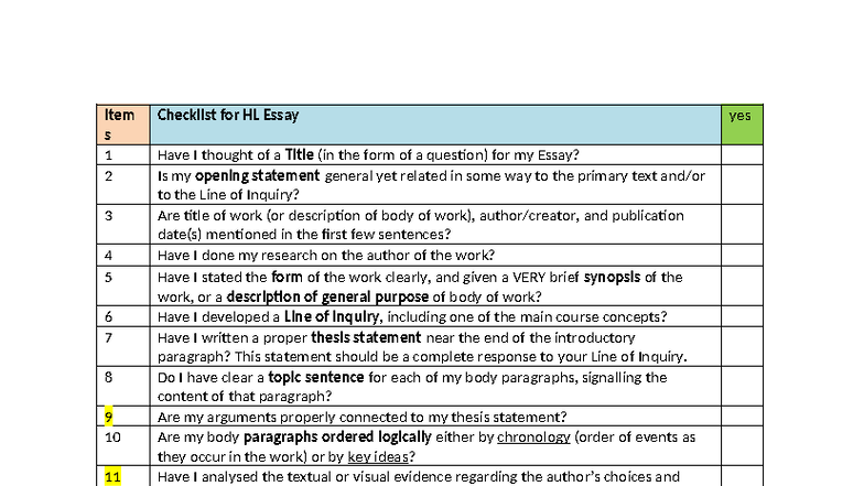 HL Essay Checklist: Key Considerations for Success - Studocu