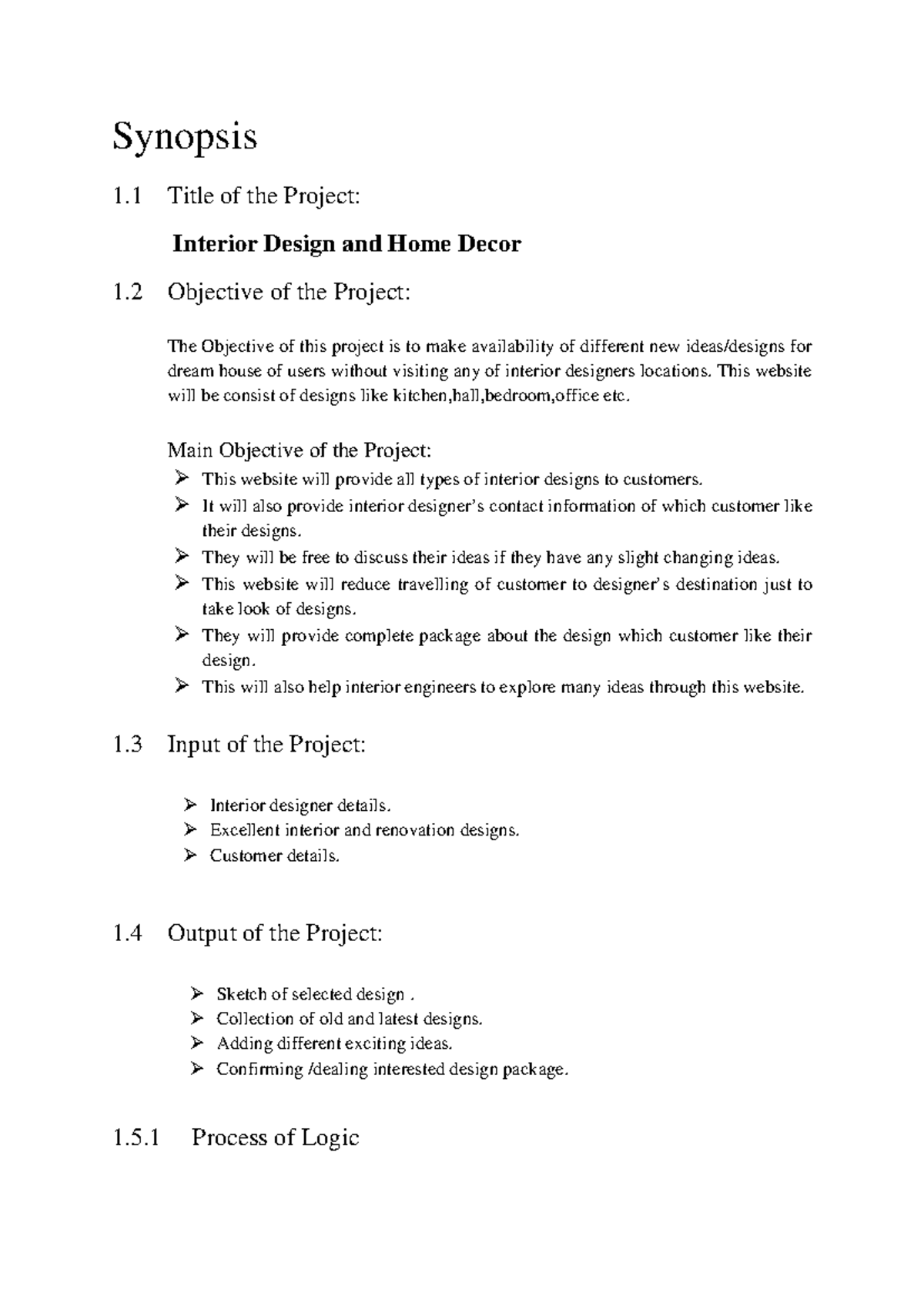 Interior Design Project Synopsis: Innovative Home Decor Ideas - Studocu