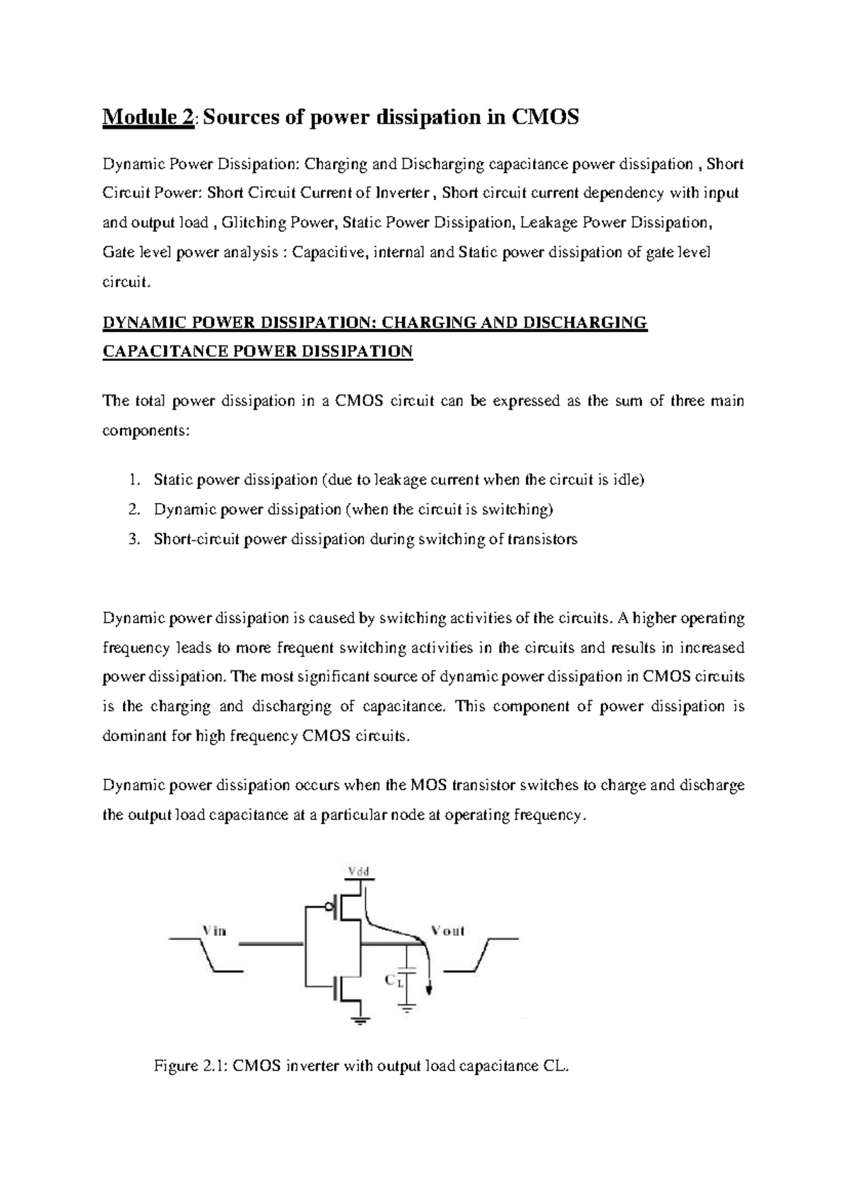 Module 2: Power Dissipation in CMOS Circuits - Dynamic & Static ...