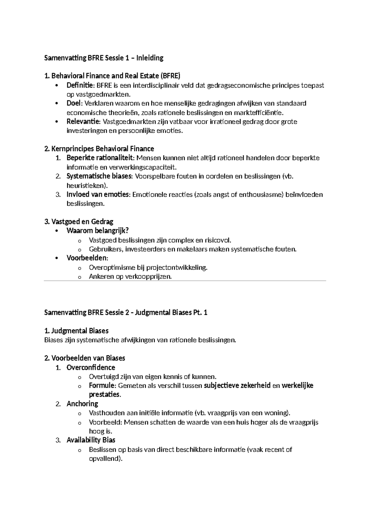 Samenvatting BFRE Sessie 1-Behavioral Finance en Vastgoedprincipes ...