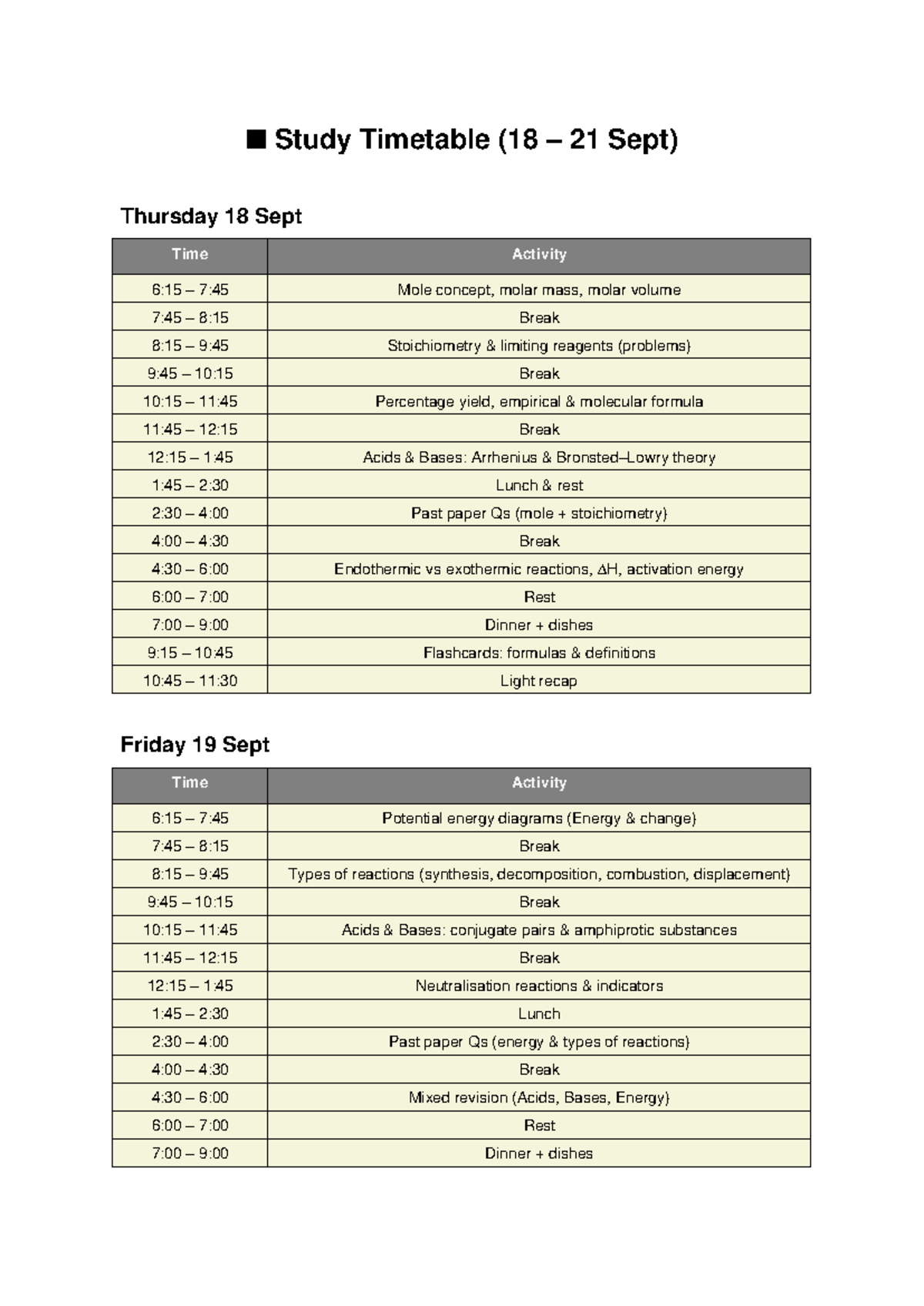 Study Timetable ATP Term 3 (18-19 Sept) - Studocu