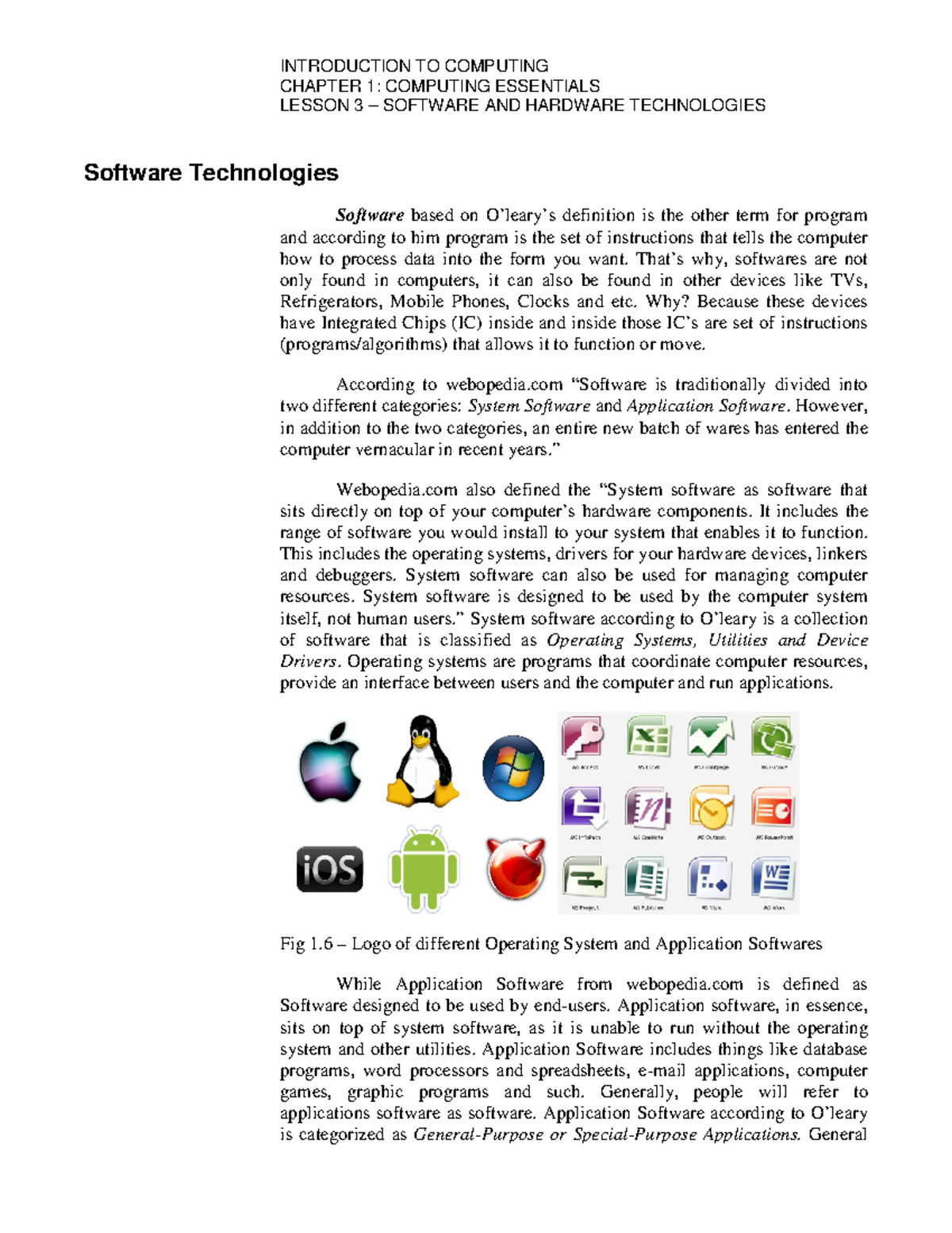 W1 Software and Hardware Technologies - Module - CHAPTER 1: COMPUTING ...