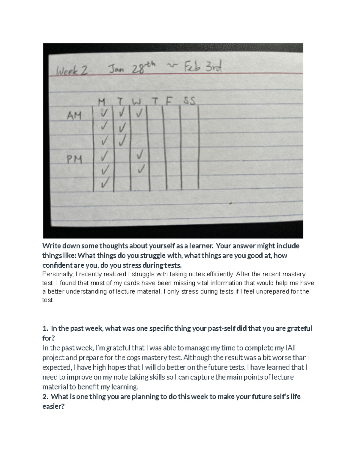 Learning Log 2 - Reflection on My Growth as a Learner - Studocu