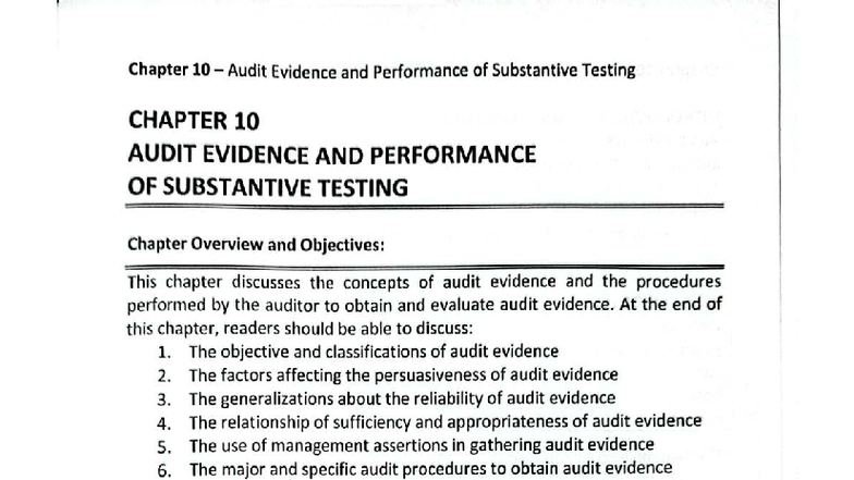 Chapter 10: Audit Evidence & Substantive Testing Procedures - Studocu