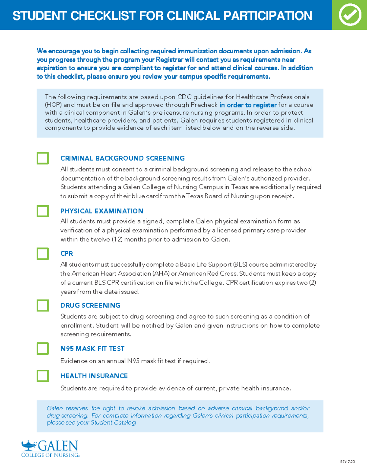 Clinical Participation Checklist for Nursing Students (040325) - Studocu