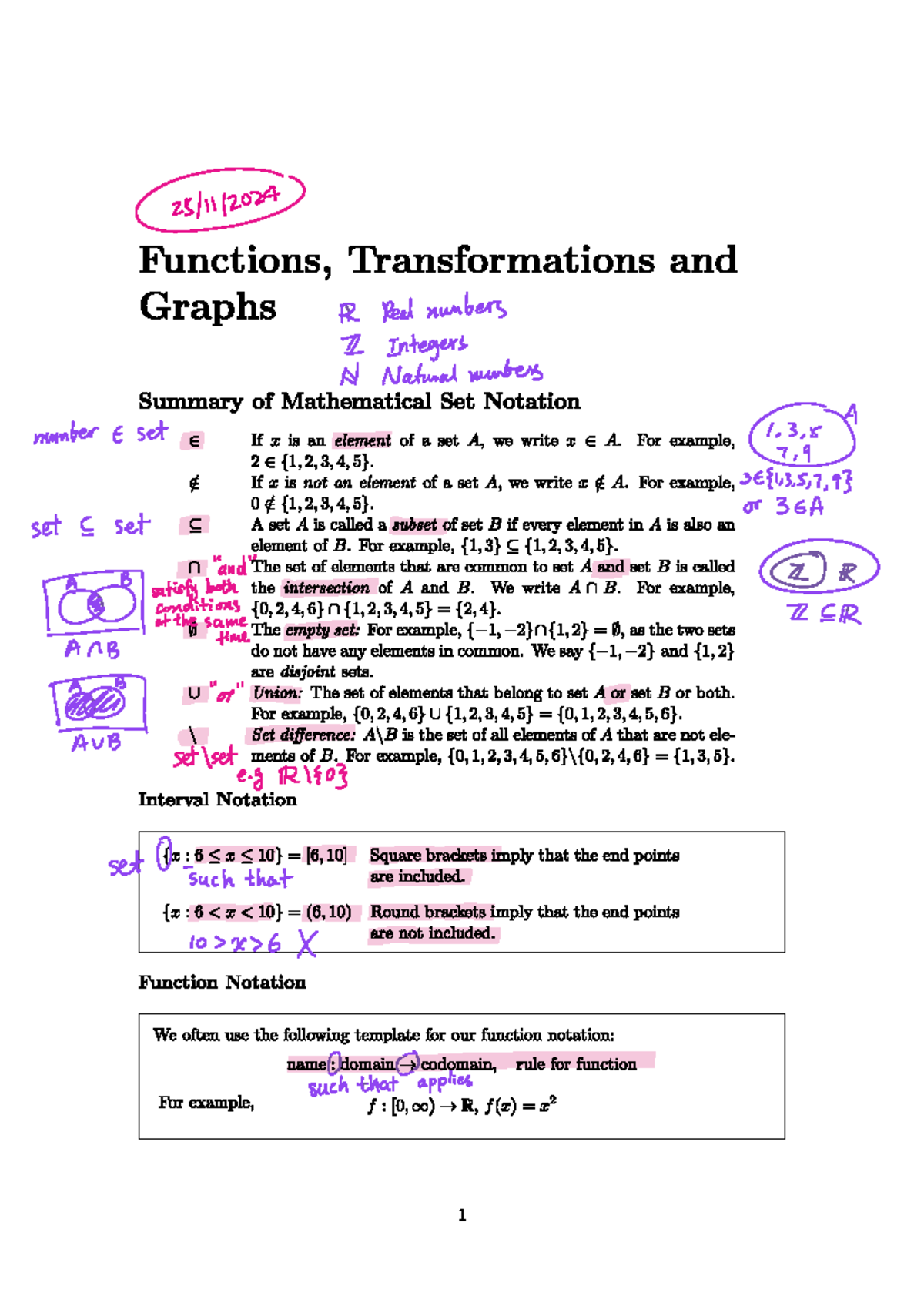 Functions, Transformations and Graphs - Math Notes - Studocu