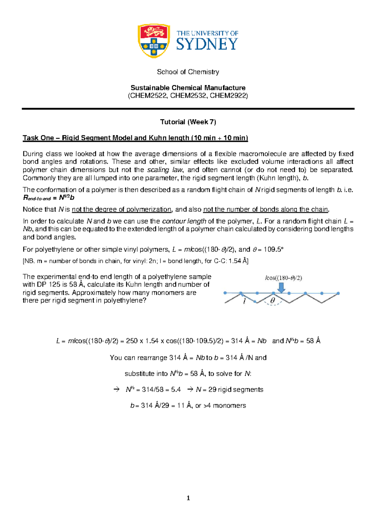 CHEM2522 Tutorial Week 7: Rigid Segment Model & Polymer ...