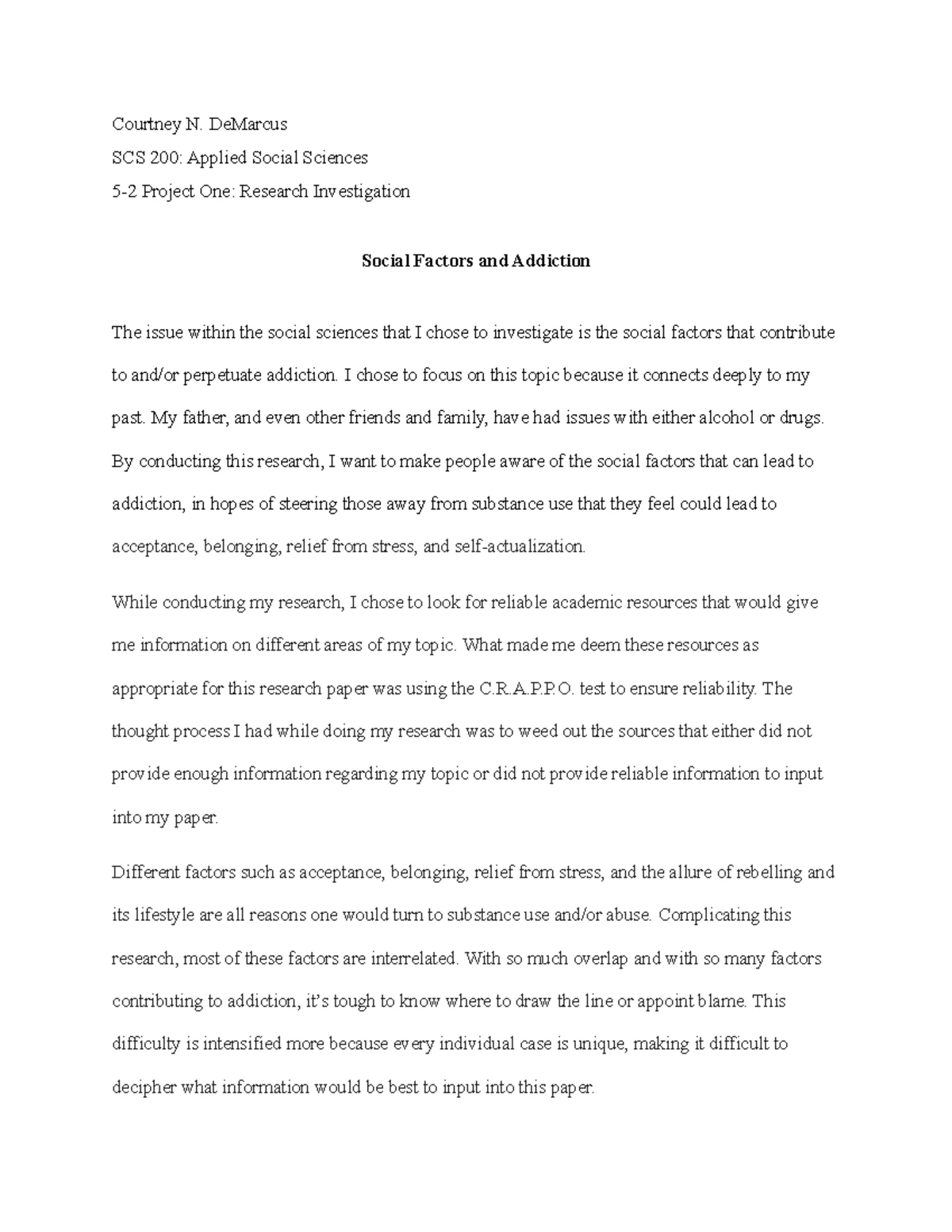 SCS 200 Mod 6 Short Responses - Courtney N. Demarcus SCS 200: Applied ...