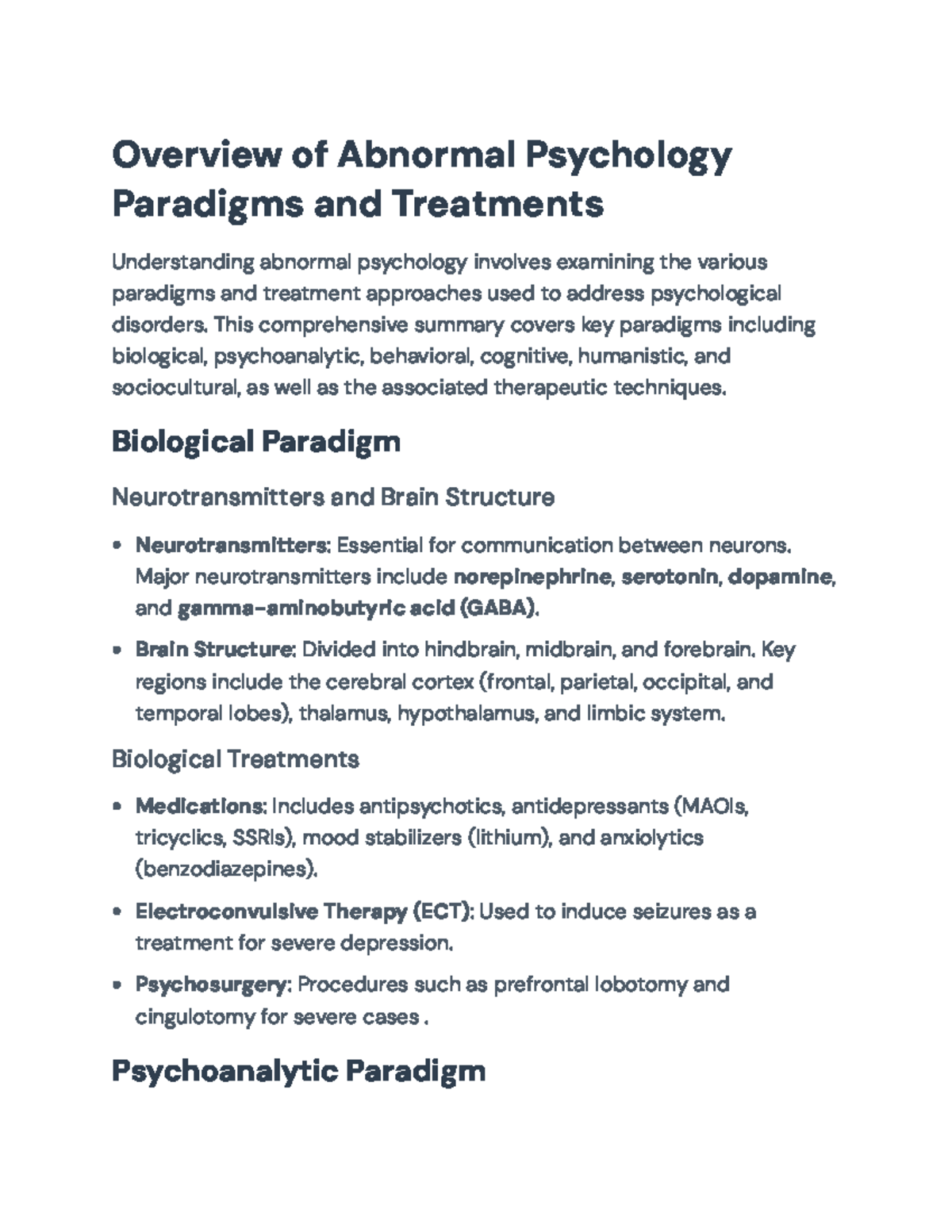 Abnormal Psychology: Paradigms, Treatments, and Key Concepts Overview ...