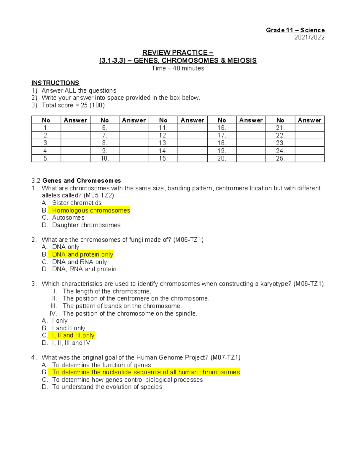 Grade 11 Science REVIEW: Genes, Chromosomes & Meiosis (3.1 - 3.3) - Studocu