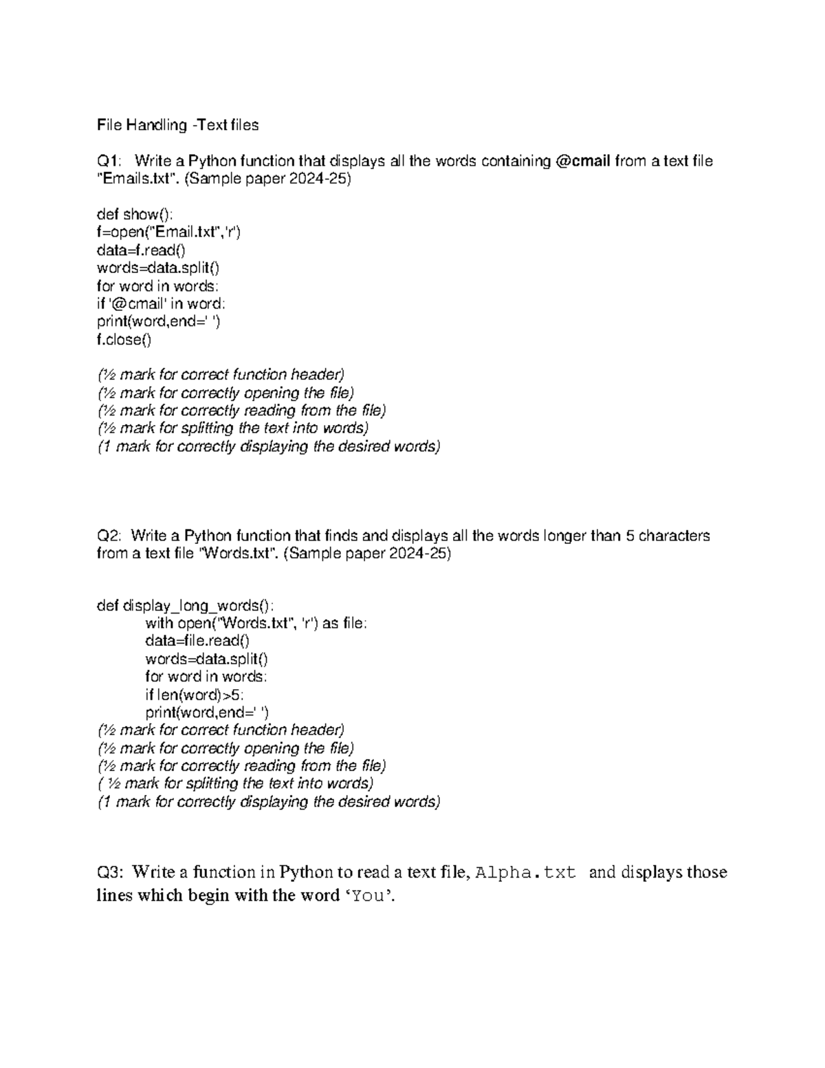 File Handling-text file - File Handling - Text files Q1: Write a Python ...
