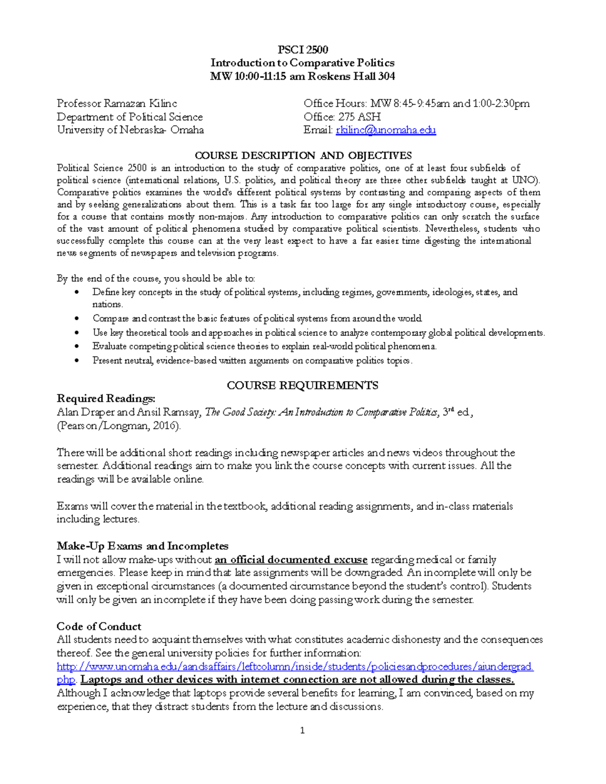 PSCI 2500 Syllabus: Intro to Comparative Politics Overview ...