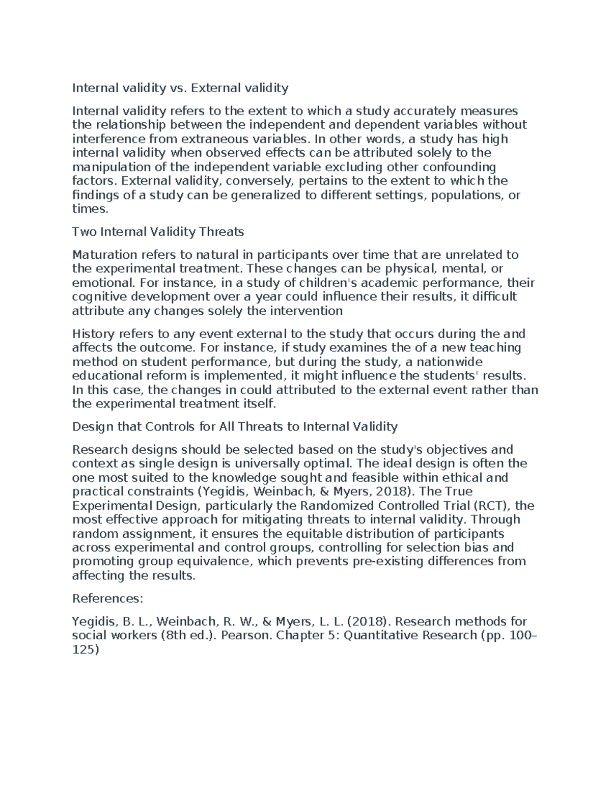 SWK 302 Week 7 Discussion: Internal vs. External Validity in Research ...