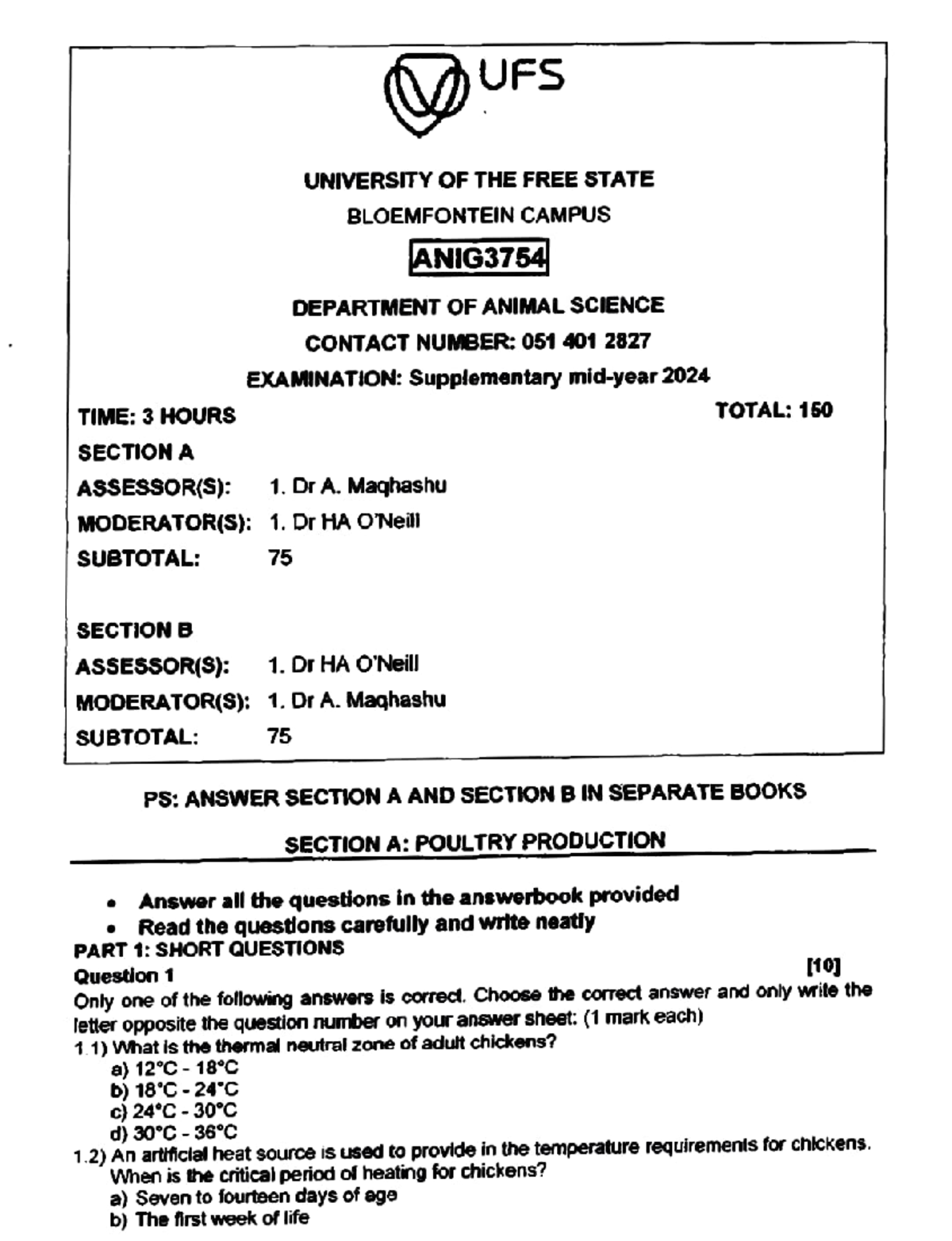 ANIG7354 2024 Exam 1 - Psst papers - @UFS UNIVERSITYOFTHE FREE STATE ...