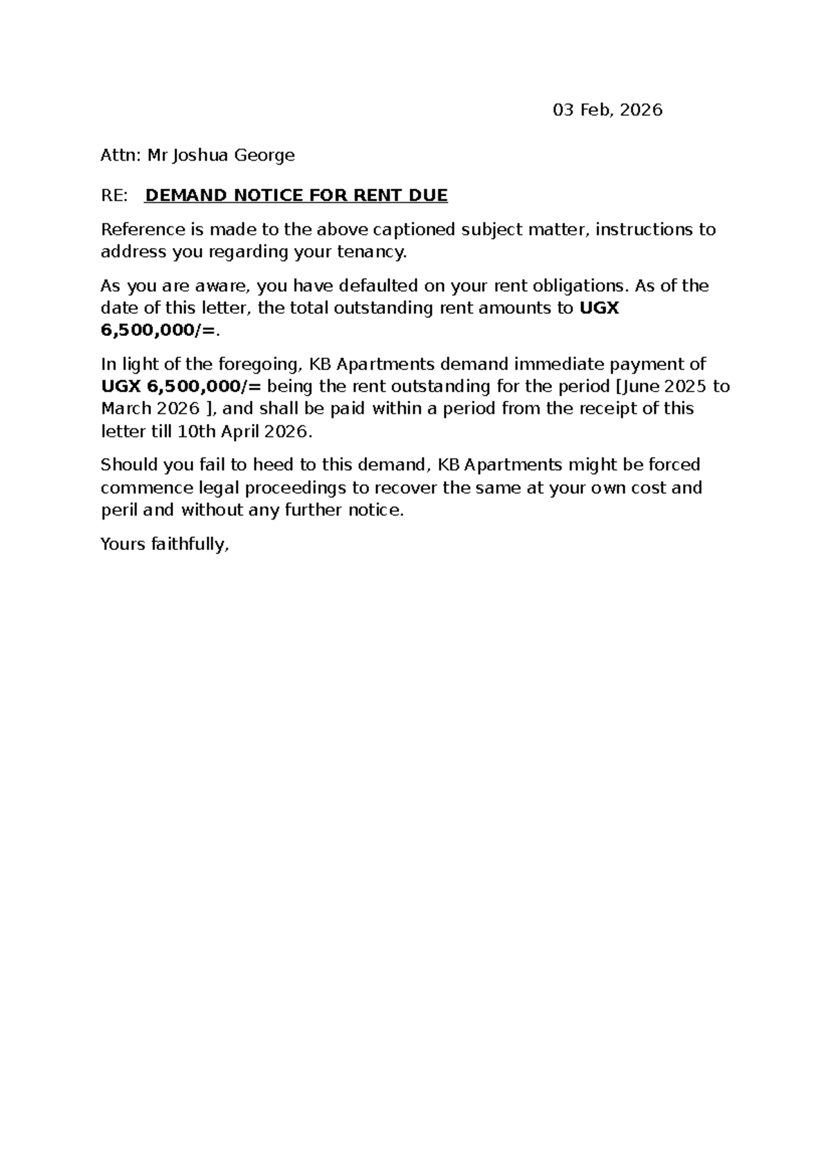 Demand Notice for Rent Due - UCU Alumni - Studocu