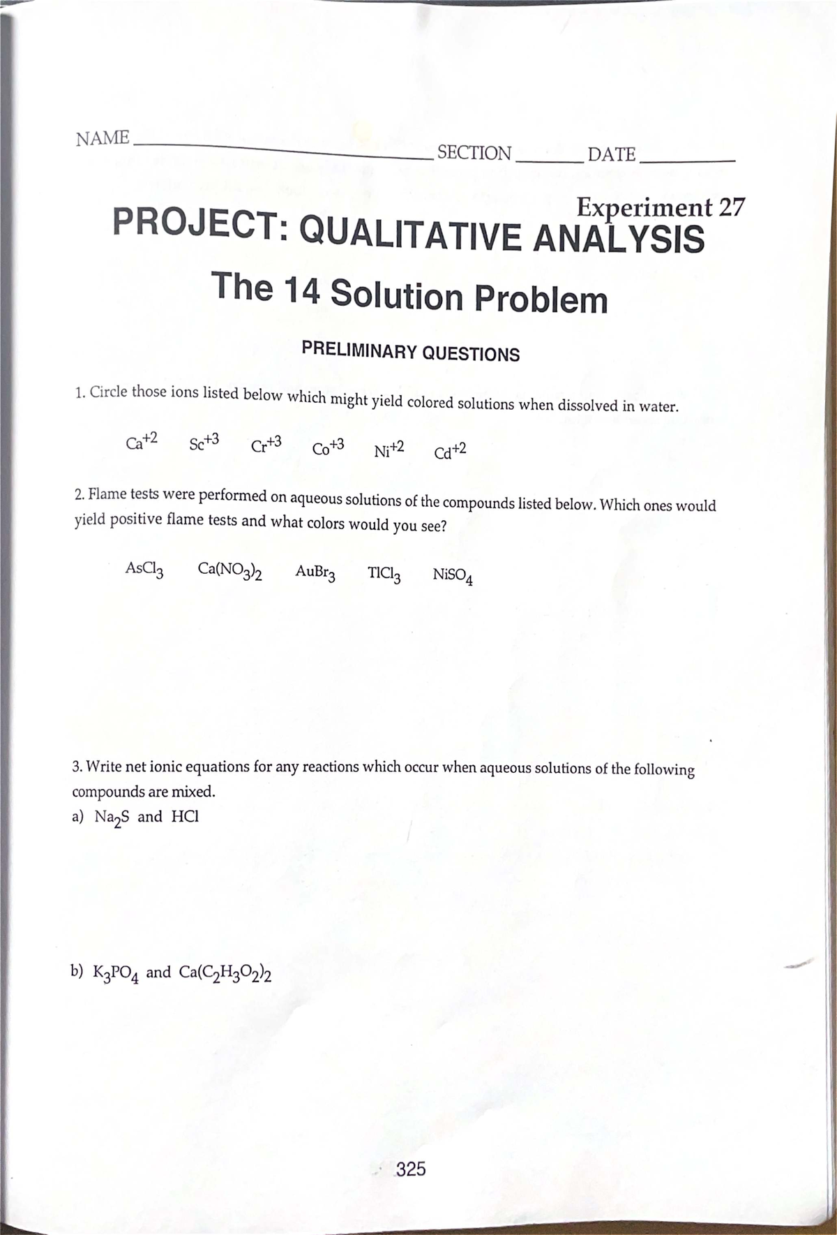 Qualitative Analysis of 14 Solutions: Experiment 27 Prep - Studocu