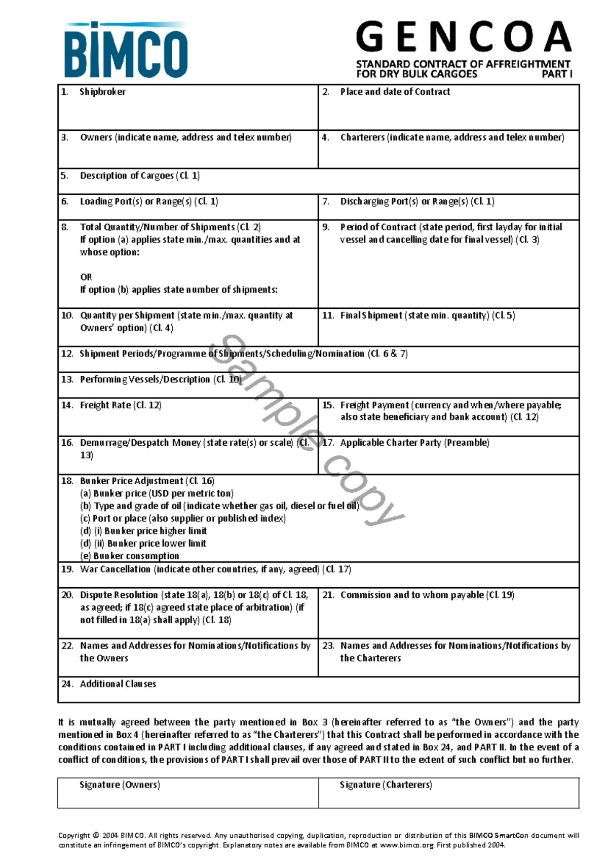 Sample copy Gencoa - mẫu - Sample copy Copyright © 2004 BIMCO. All ...