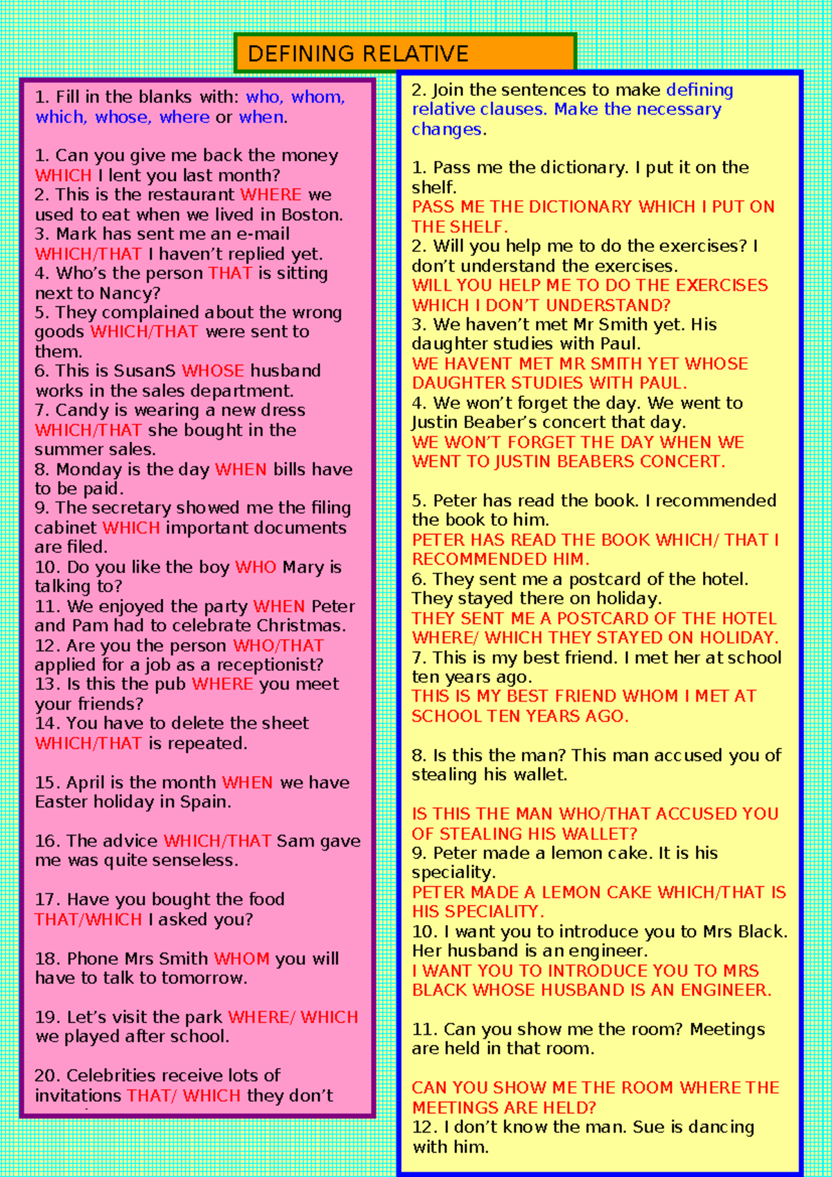 Defining Relative Clauses: Exercises and Examples - Studocu